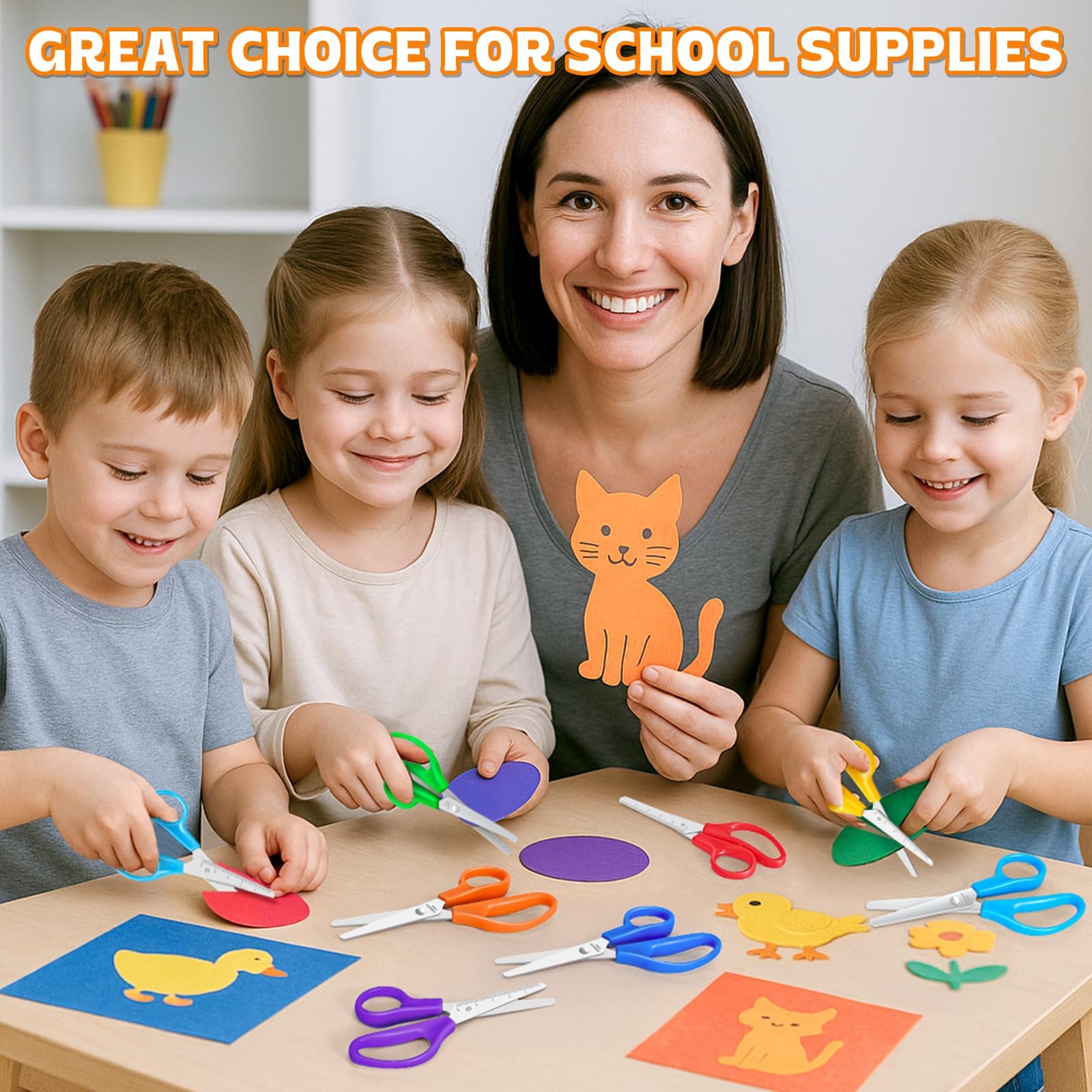 OCHIDO 100 Stück 12,7 cm große Kinderscheren, Sicherheitsscheren für Kinder, Zuhause und Schule, kreatives Kunstzubehör, 10 Farben