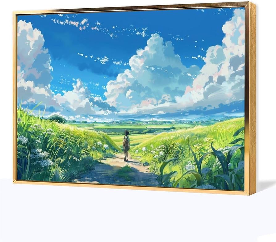 Amazon.co.jp: 絵画 野原の道を歩く小さな男の子 アートパネル