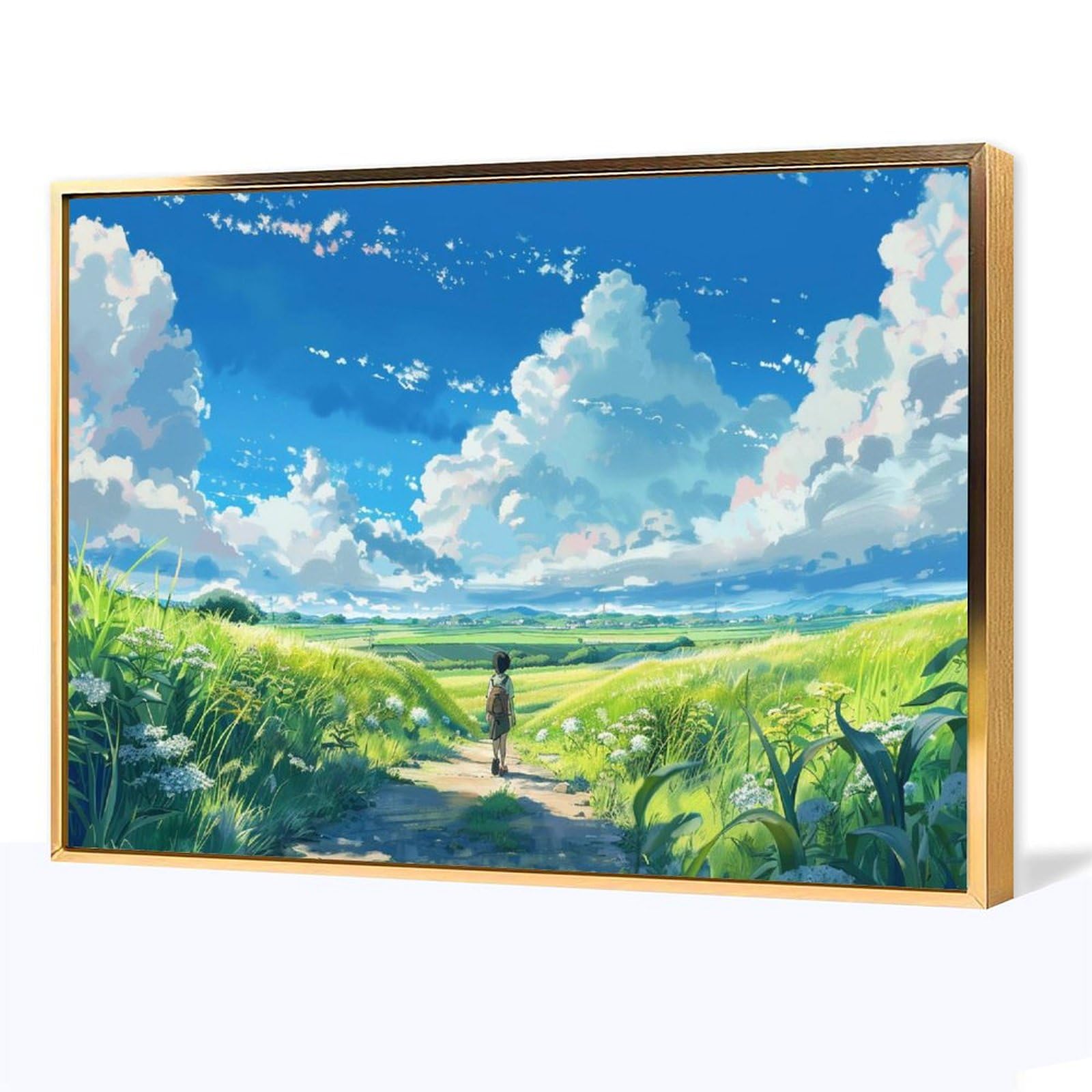 Amazon.co.jp: 絵画 野原の道を歩く小さな男の子 アートパネル