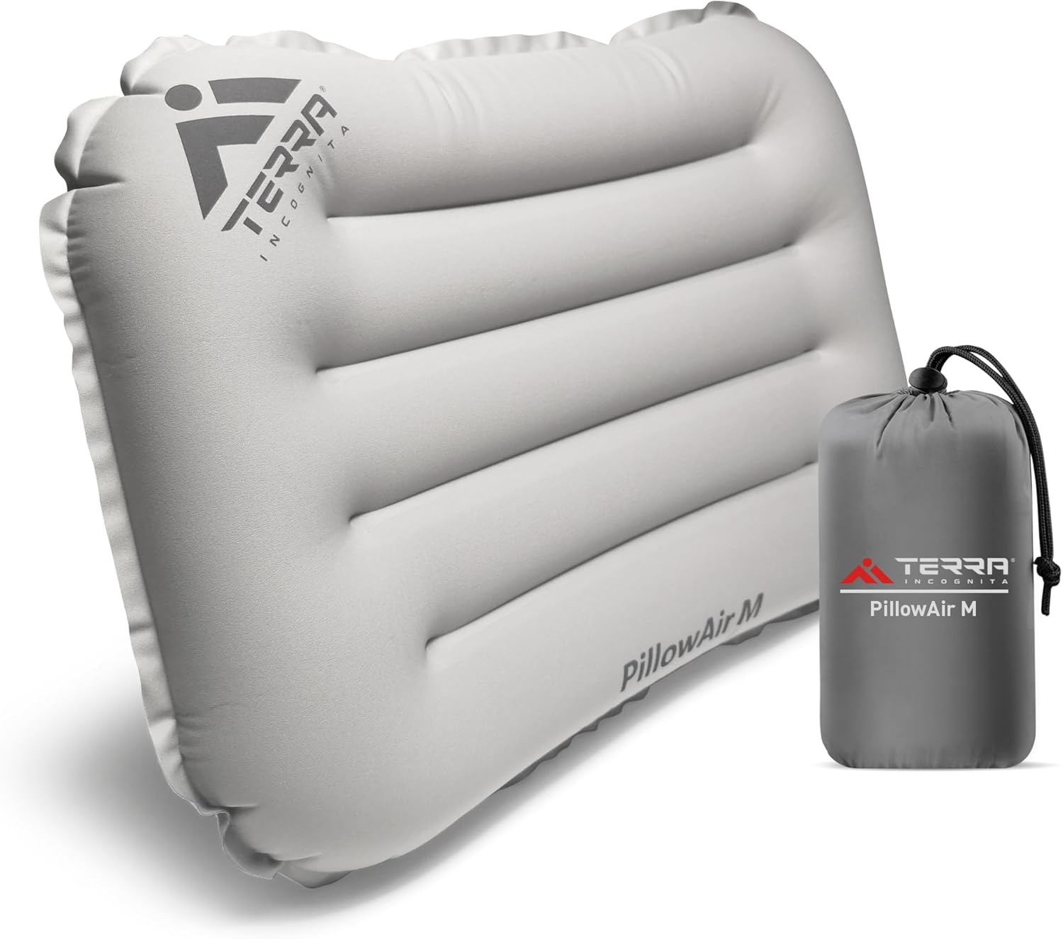 Terra Incognita Almohada inflable compacta en una funda - Almohada ultraligera para acampar y viajar - Cómoda almohada inflable para relajarse -