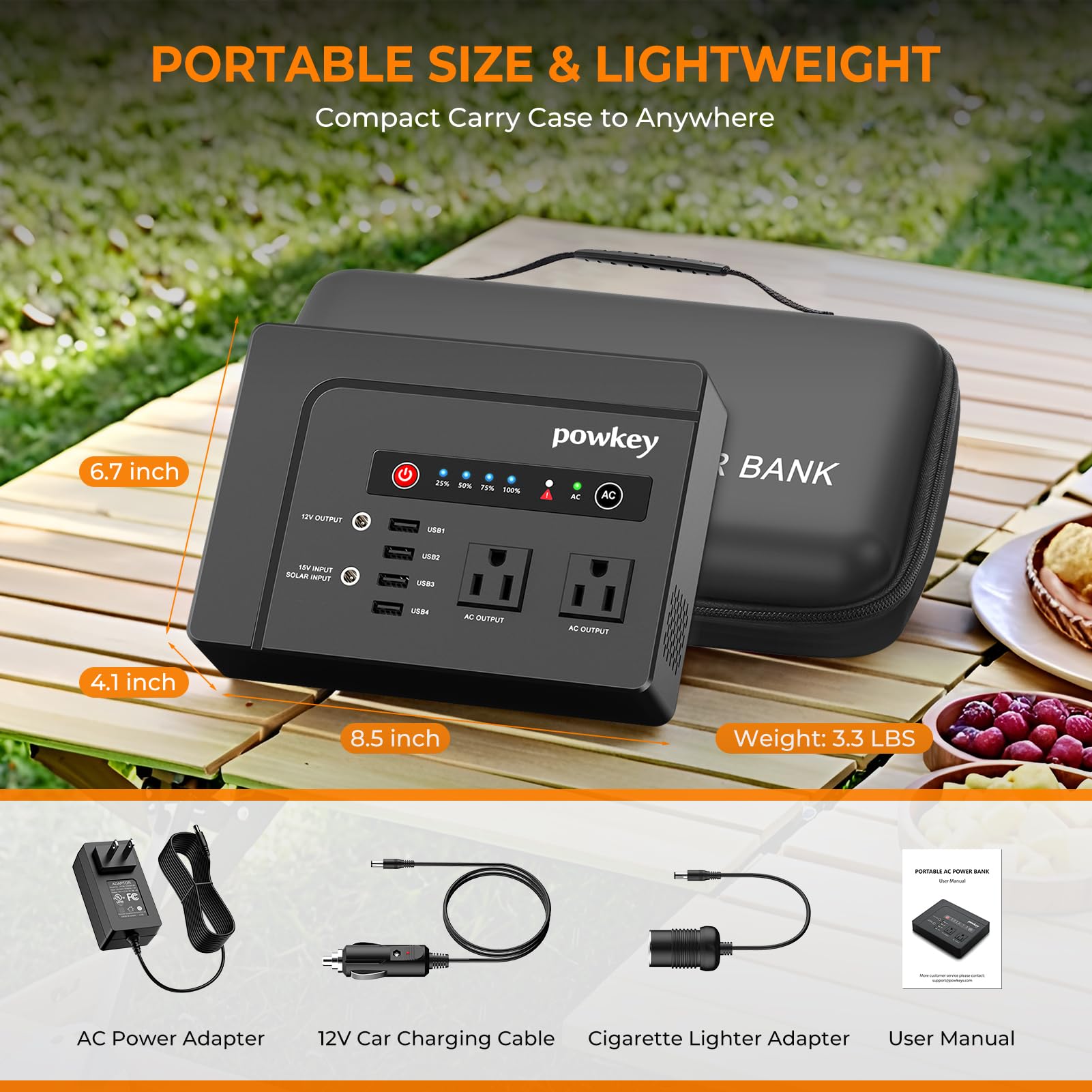 Powkey Przenośna stacja zasilająca 200 W, 146 Wh generator solarny z 4 portami USB, gniazda AC 110 V czysta sinusoidalna, 42000 mAh zapasowa bateria litowa do użytku na świeżym powietrzu, na kemping, podróż, awaryjne zaciemnienie domu