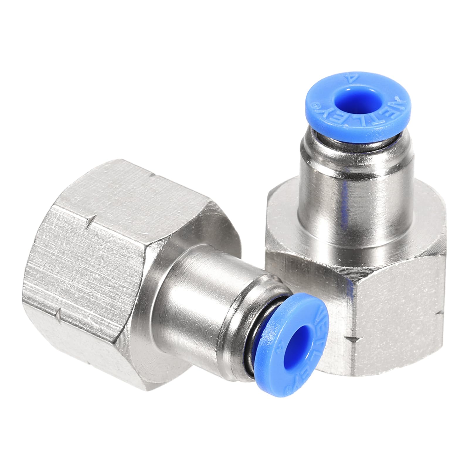 uxcell 2 Pack 1/4" NPT Female Straight Thread Push to Connect Fittings, 5/32" Tube OD x 1/4" NPT Air Shock Fittings Pneumatic Fittings (Silver Tone,