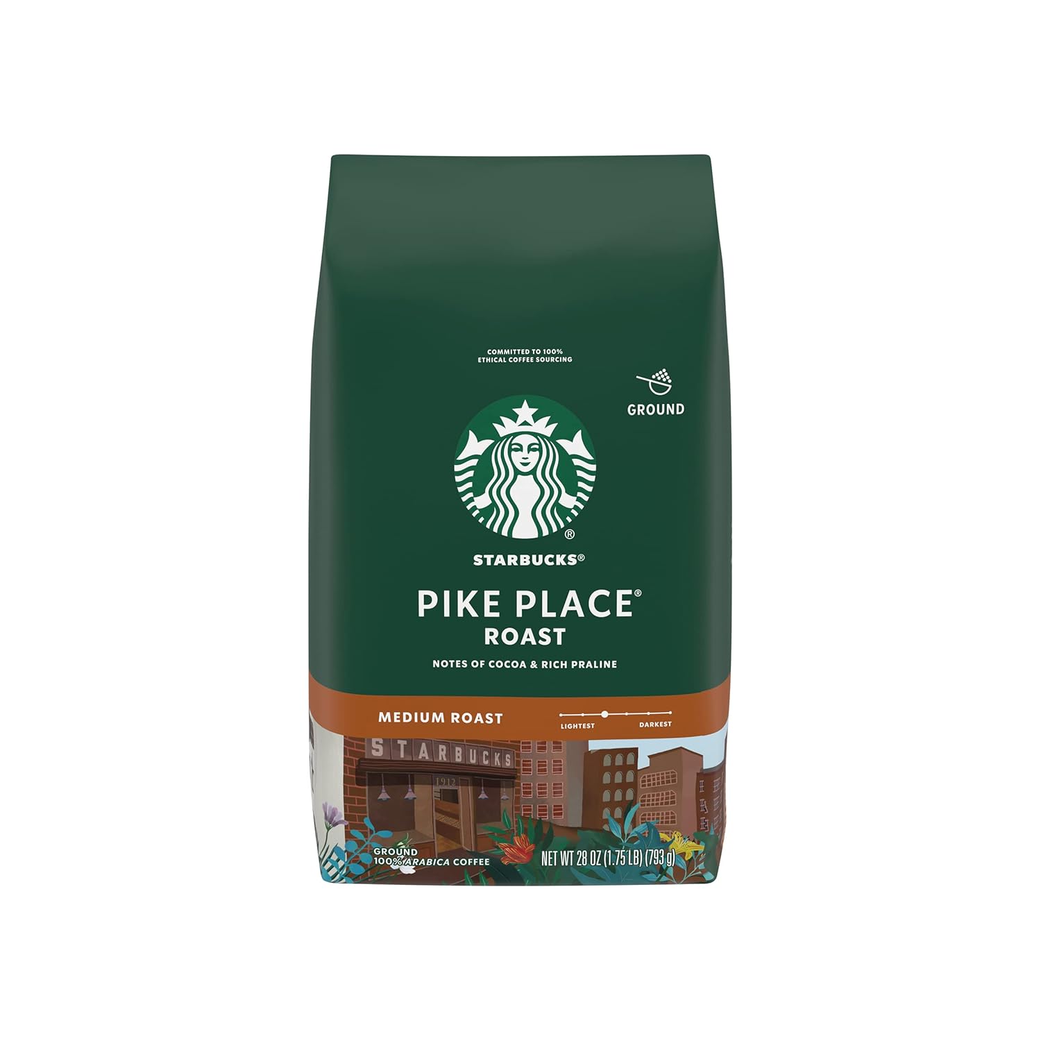 Starbucks Medium Roast Ground Coffee — Pike Place Roast — 100% Arabica — 1 bag (28 oz.) : Grocery & Gourmet Food