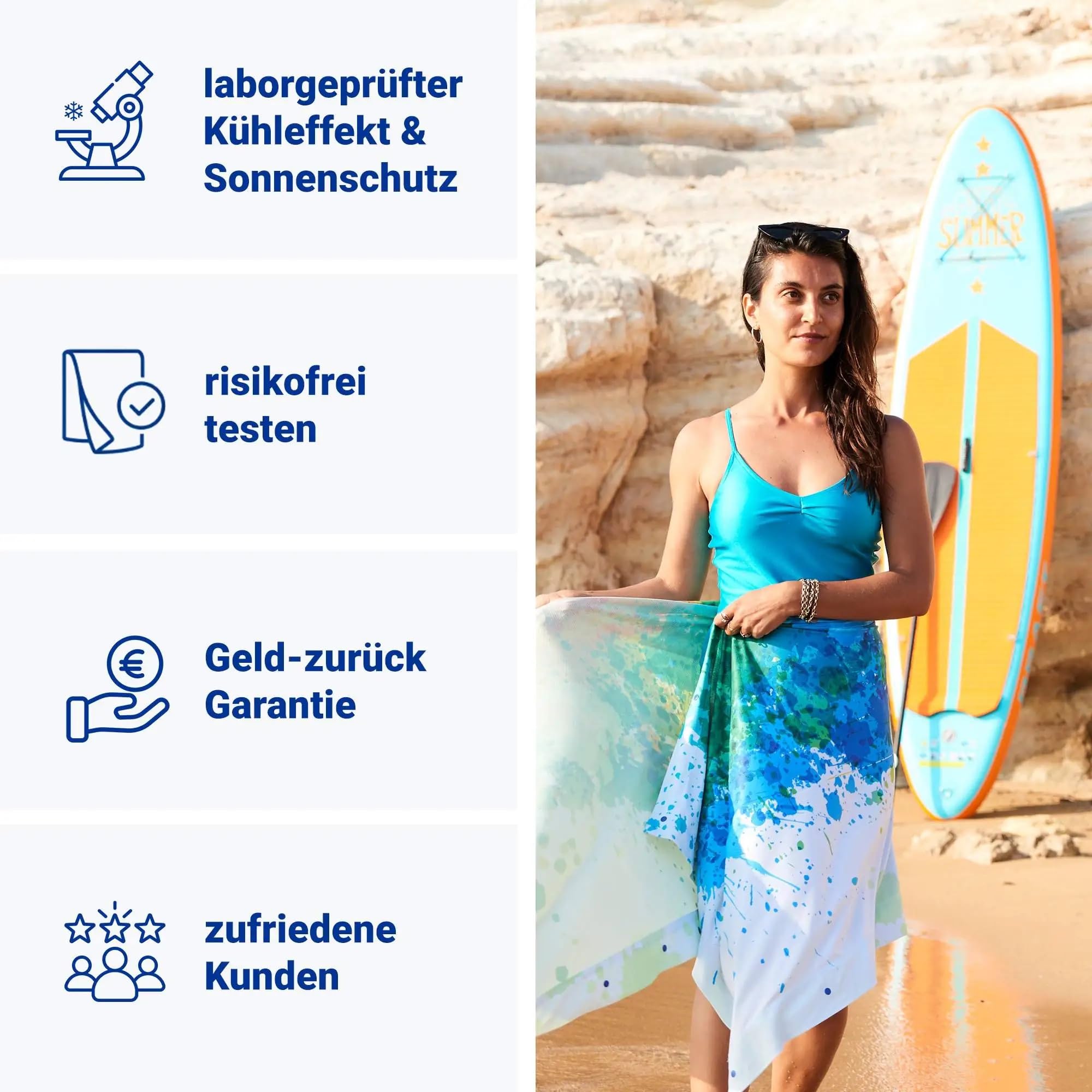 Kühlendes Strandtuch 200×100 cm aus Mikrofaser – Schnelltrocknendes & Sandfreies Kühlhandtuch für Strand, Reisen & Sport