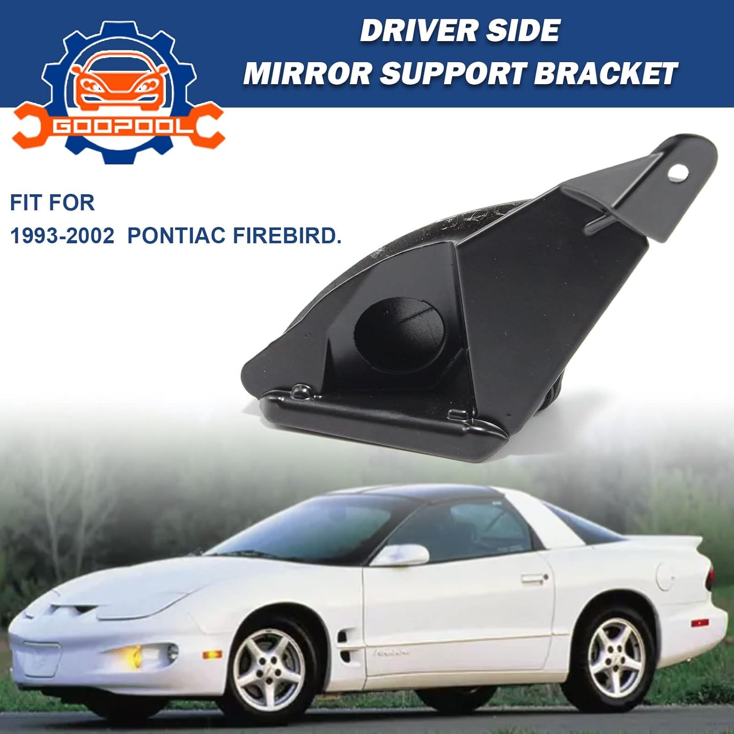 Driver Side Mirror Support Mount Bracket Fits for 1993-2002 Pontiac Firebird Replaces # HT9302FBMBLH-B, HT9302FBMBLH