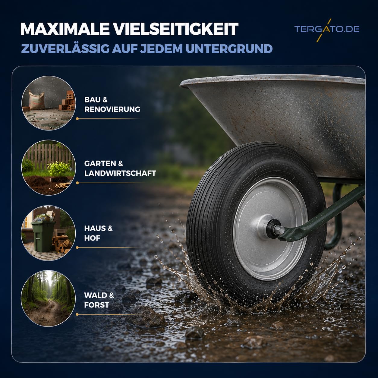 2er Set Luftrad 400 mm mit Stahlfelge von tergato| Schubkarrenräder mit Wellenlager | Ersatzräder Set bis 300 kg