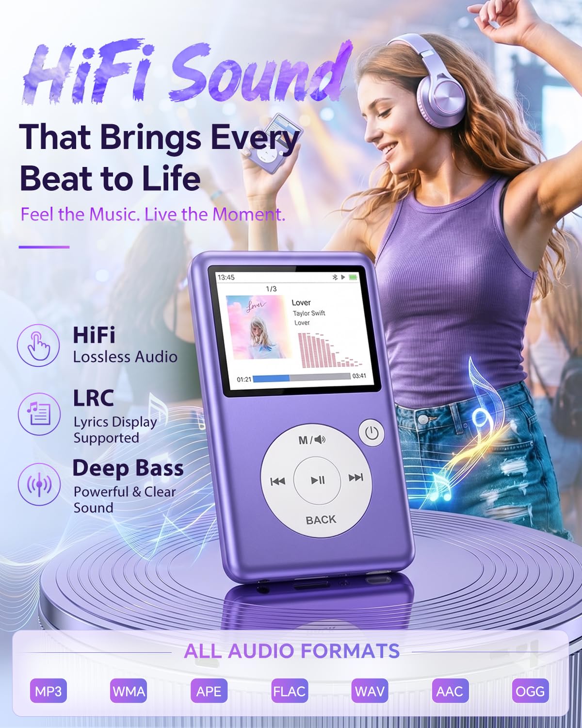 Lecteur MP3 Bluetooth 5.3 avec E-Book, FM et Commande Tactile, Vidéo