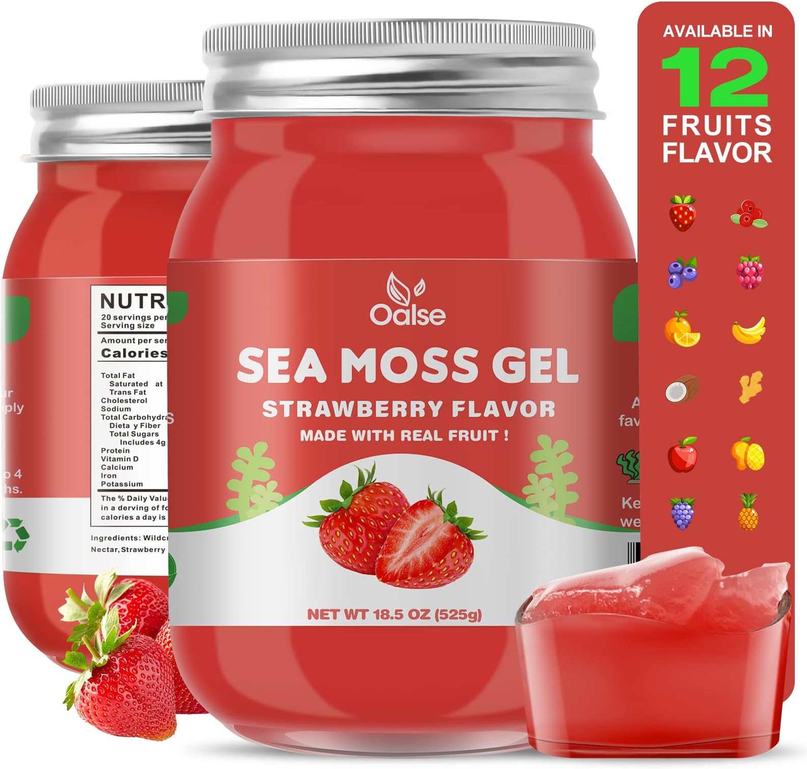 18.5 OZ Sea Moss Gel Strawberry Flavor - Natural Seamoss Gel with 92 Minerals and Vitamins - Non-GMO, Gluten-Free, Vegan - Immune Support
