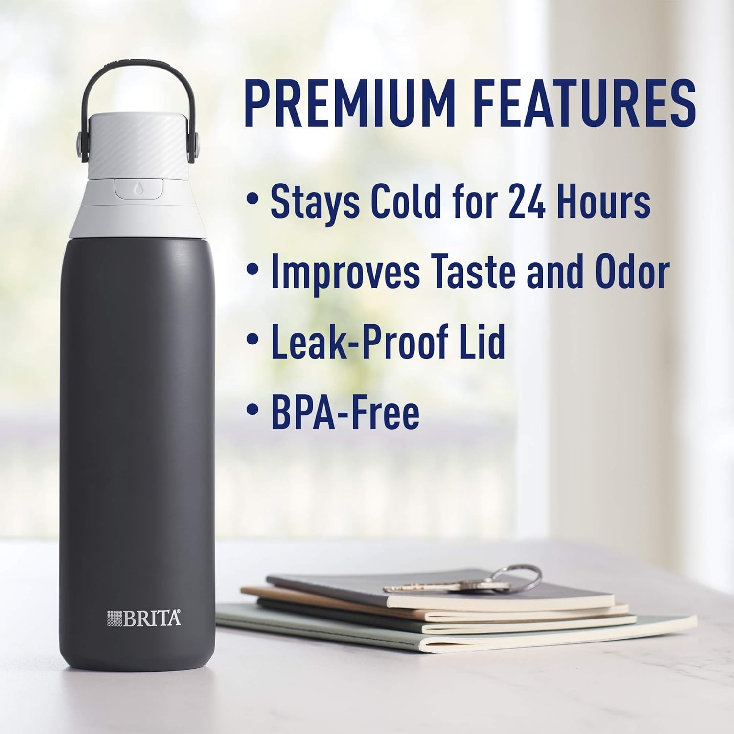 Brita Stainless Steel Water Bottle with Filter, 20 Ounce Premium Double Insulated Water Bottle, BPA Free, Carbon - Image 7