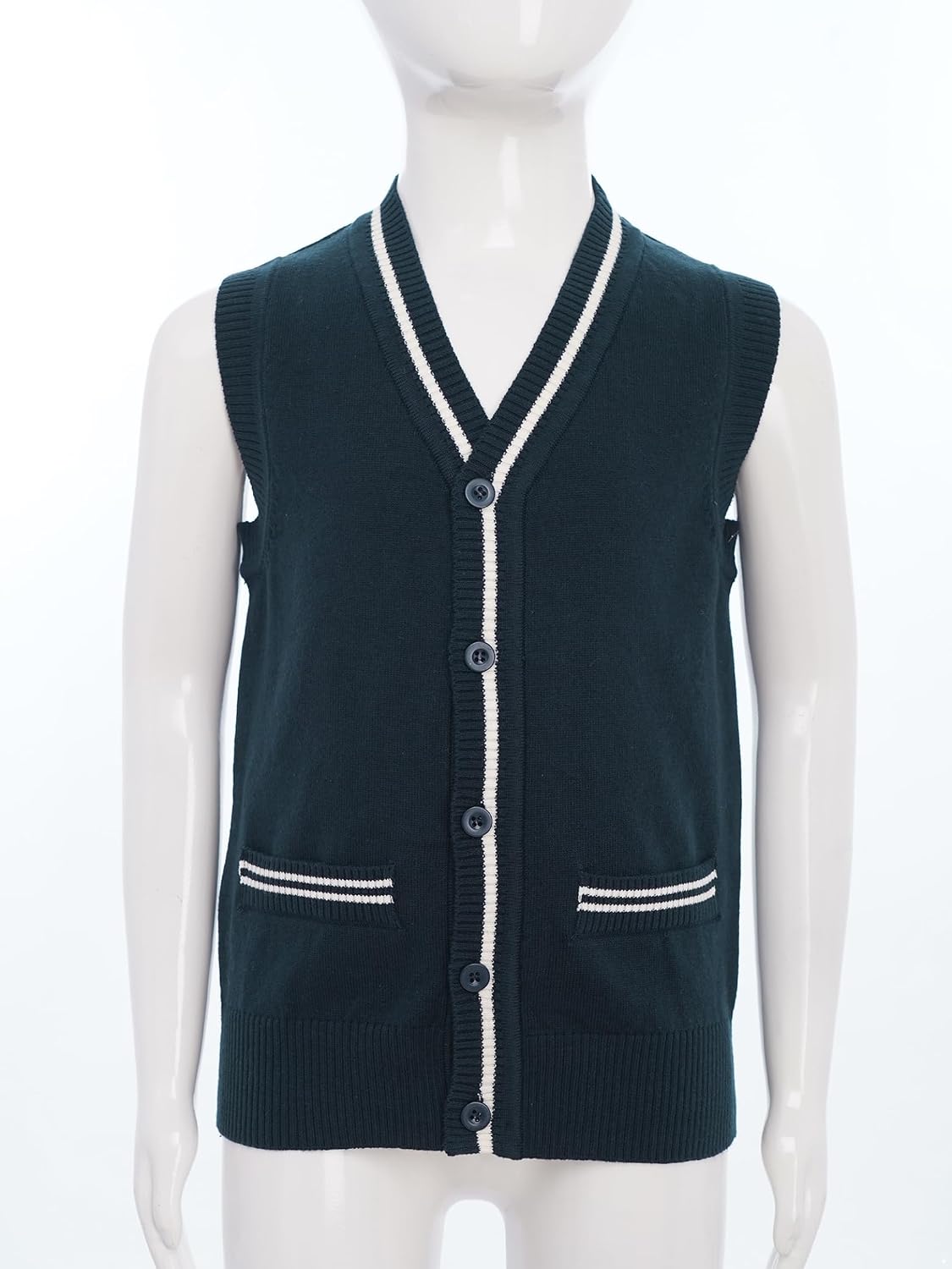 Jhaoyu Children's V-Neck Sweater Vest with Faux Pockets Button Down School Uniform Cardigan for Boys and Girls