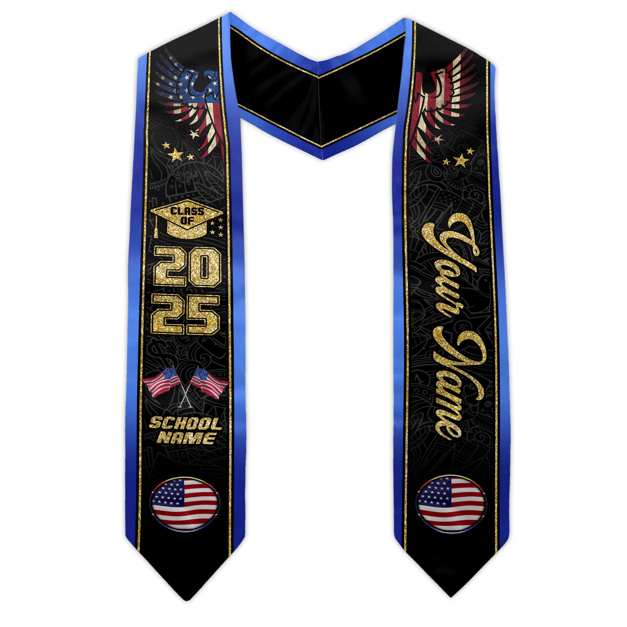 MonkeyVan Personalized USA Graduation Sash, Class of 2025 American Flag Stole Custom Stole for College High School University M13