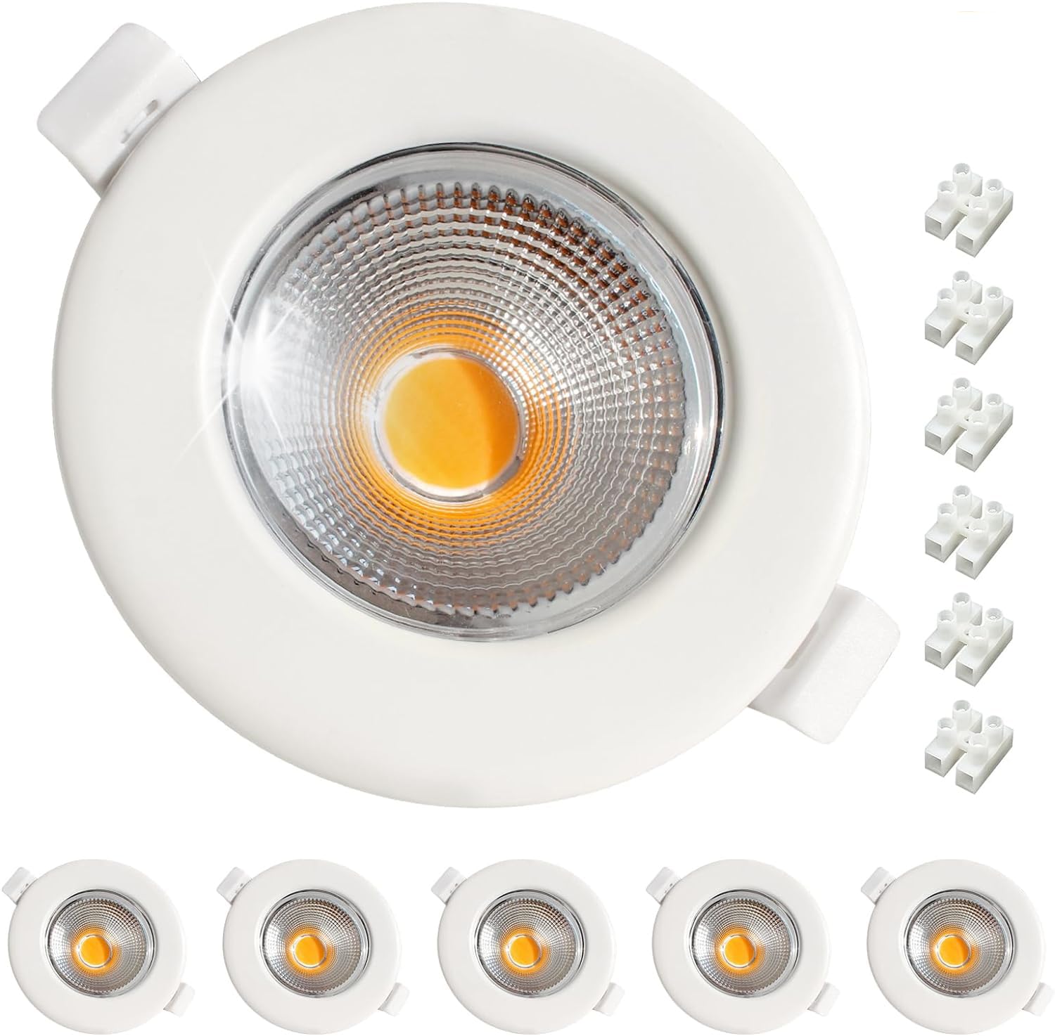 6X Luces Empotradas LED de Techo Regulables 10W Ultra Delgadas para Dormitorio, Sala de Estar, Cocina - Blanco Cálido 3000K, Recorte Ø65-85mm, Diseño Redondo Blanco Mate
