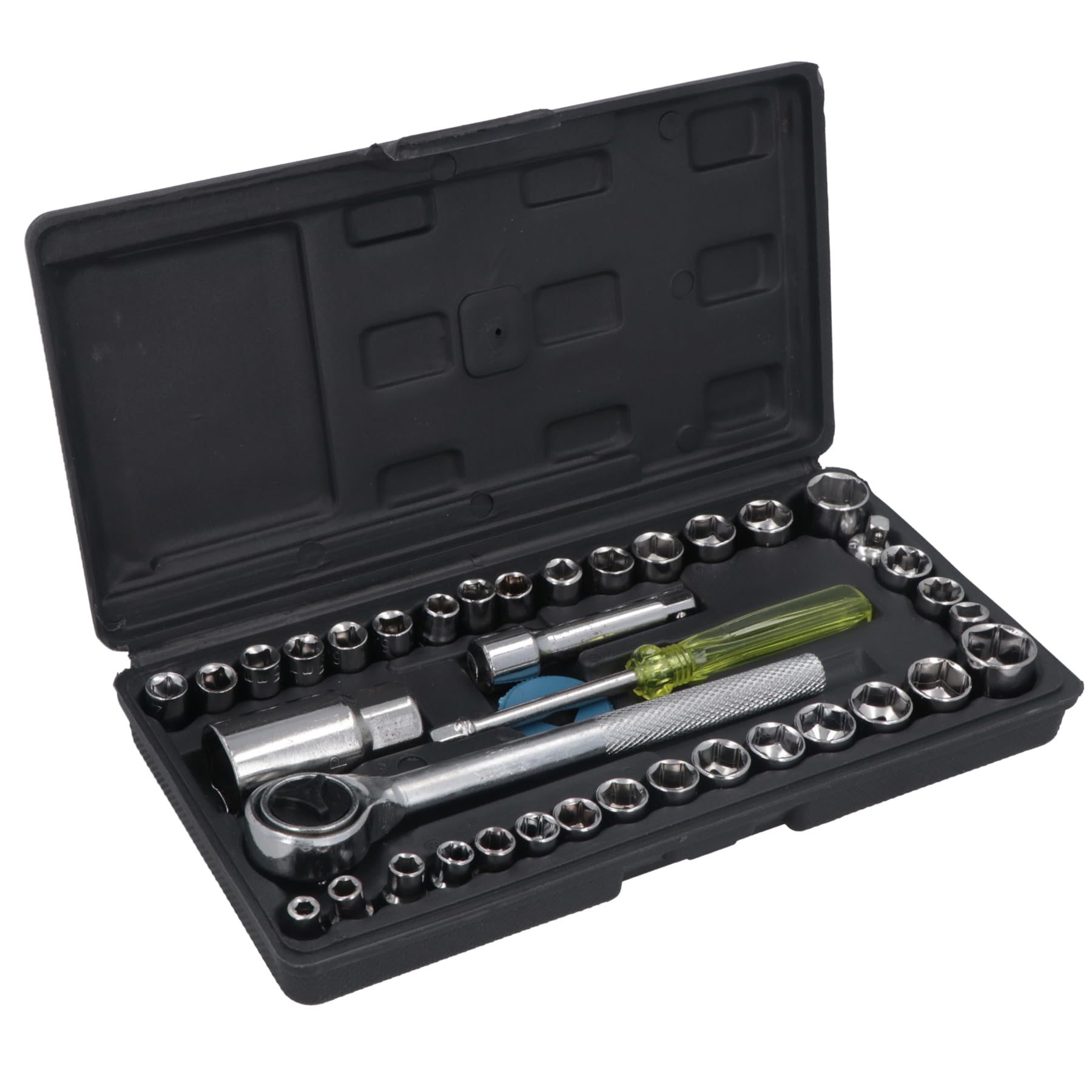 Ab Tools Silver Shallow Socket Set 3/8" & 1/4" Dr Metric And Imperial 40Pc Ratchet Wrench Te416