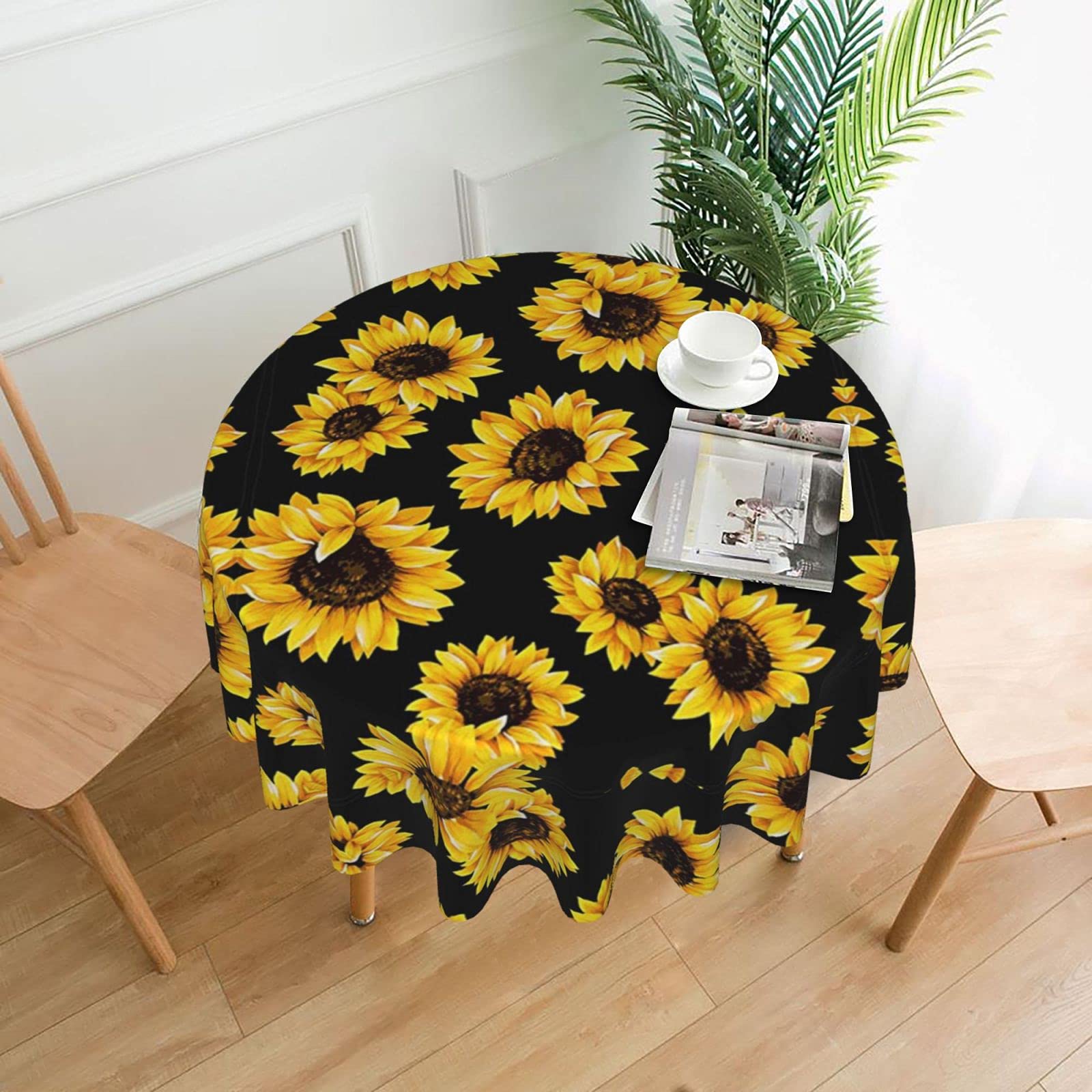 Lawenp Sunflower Decorative Round Table Cloths - 60 Inches in Diameter for Buffet Tables, Parties, Holiday Dinners.