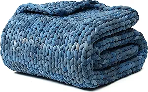 YnM Weighted Blanket, Handmade Chunky Knitted Design, Soft and Cozy, Temperature Regulating and Breathable, Machine Washable Throw for Sleep or Home Decor (Dark Blue Tie-Dyed, 60x80 Inch, 15lbs)
