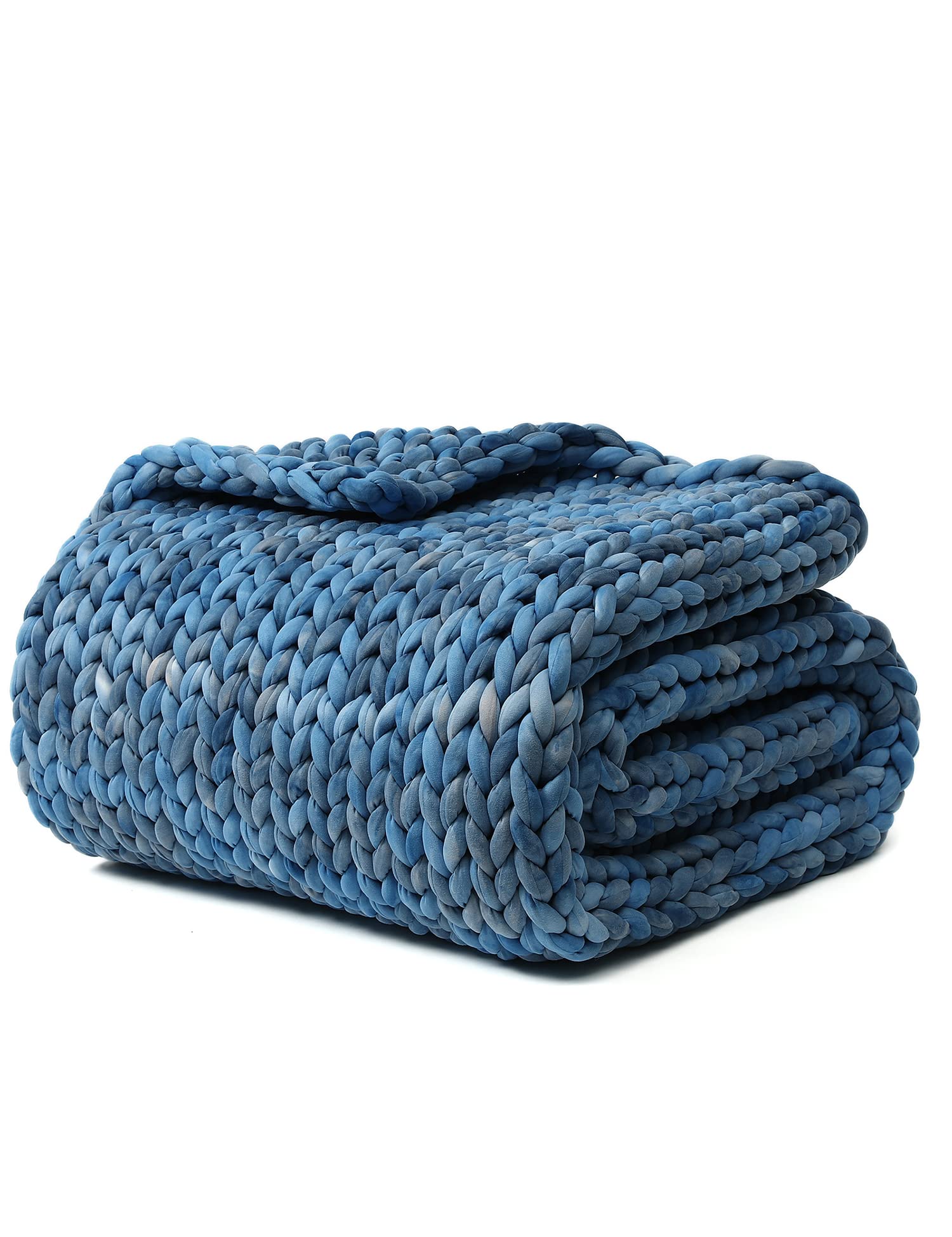 ynm weighted blanket, handmade chunky knitted design, soft and cozy, temperature regulating and breathable, machine washable throw for sleep or home decor (dark blue tie-dyed, 80x87 inch, 25lbs)