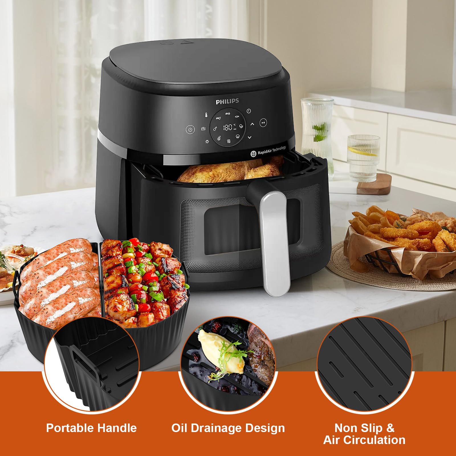 Cosori TurboBlaze - Stampo in silicone per friggitrice ad aria calda, accessorio per friggitrice ad aria calda 5,5 L/6,2 L/6,4 L, Philips XXL 8,3 L/2000 Serie 6,2 L NA230, Russell Hobbs 8 L/8,3 L