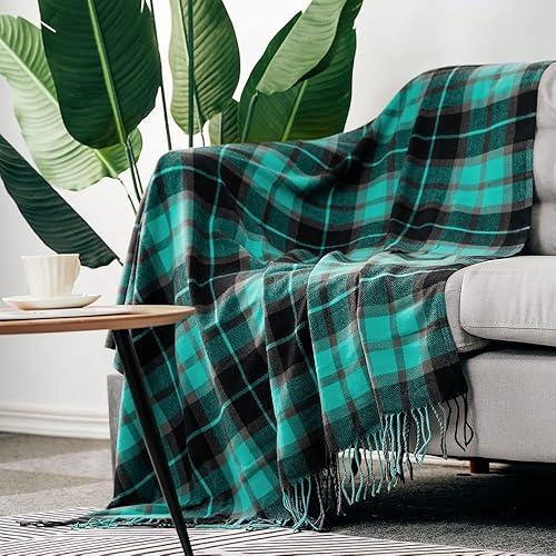 Miniatura 6 de LALIFIT Manta decorativa de cachemira sintética, suave, esponjosa, clásica, a cuadros, con flecos, con borlas, acogedora y ligera para el hogar,