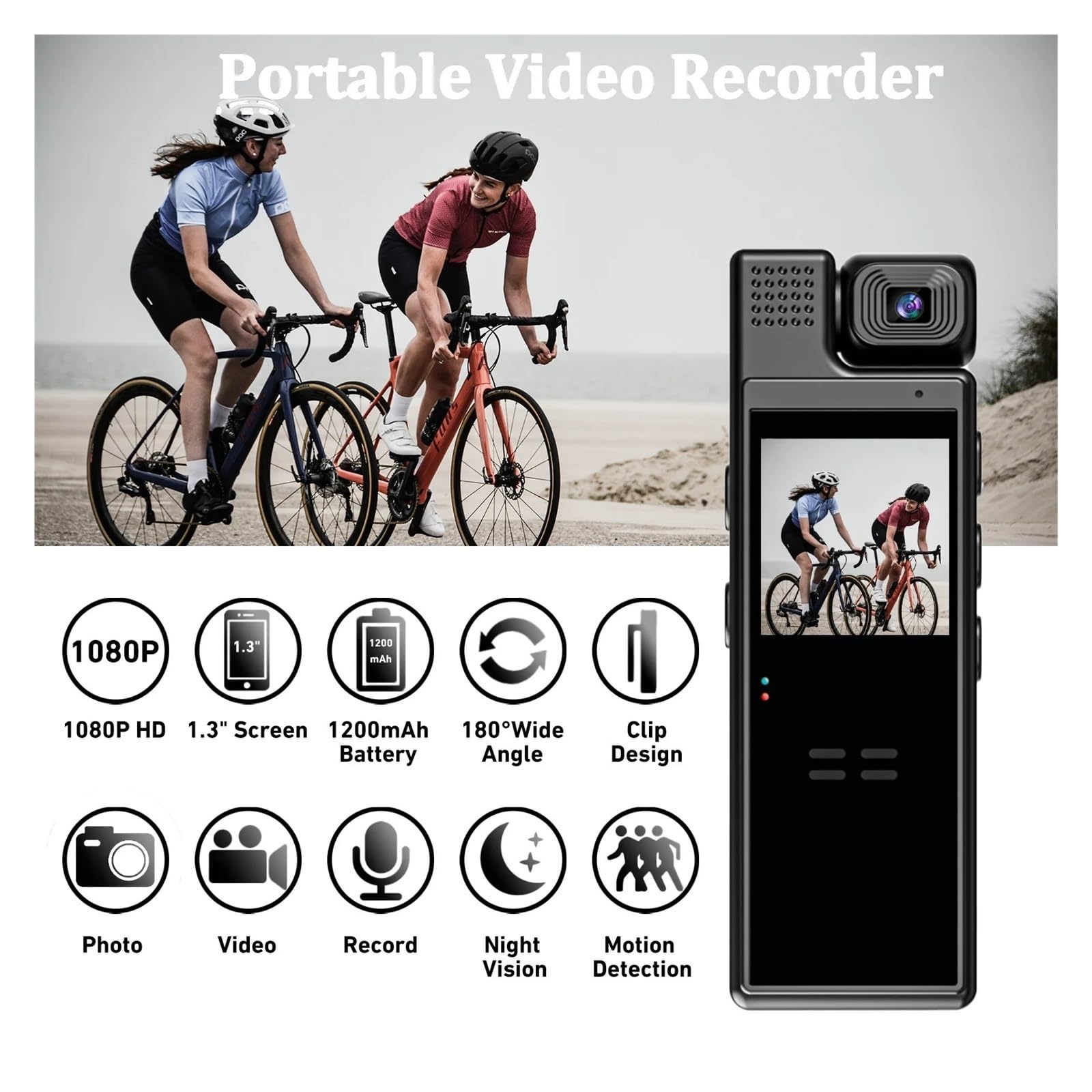Kamera sportowa, 4K HD przenośna mini kamera akcji Wifi tylny klips 180° obrotowy IR noktowizor kamera sportowa podróżny rower kierowca wideo rejestrator,do jazdy na rowerze, motocyklu(128G)