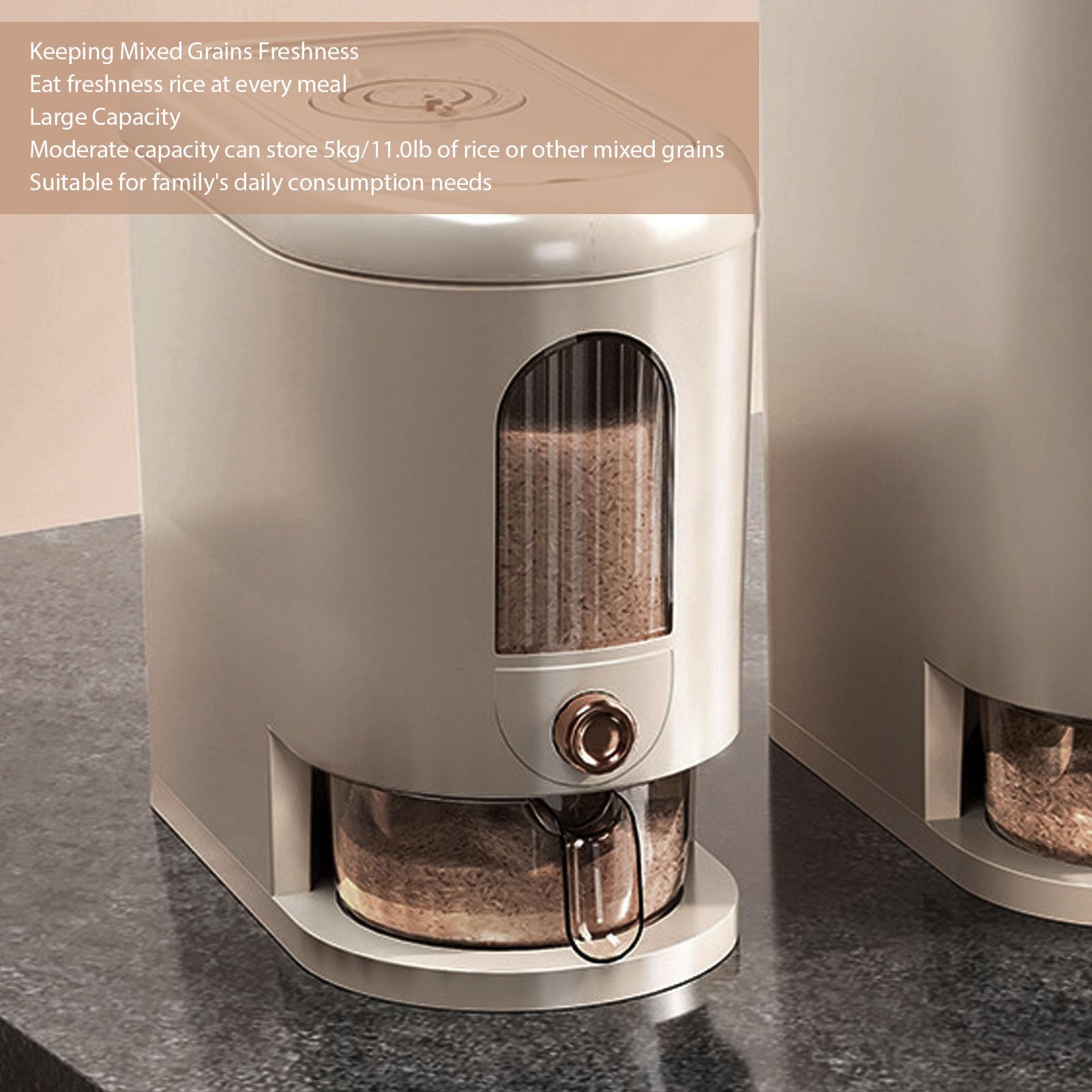 Elprico Dispenser Di Riso 5kg, Contenitore Per La Conservazione Del Riso Sigillato A Prova Di Umidità Con Misurino, Dispenser Automatico Domestico Per Contenitori Di Grano Per Dispensa