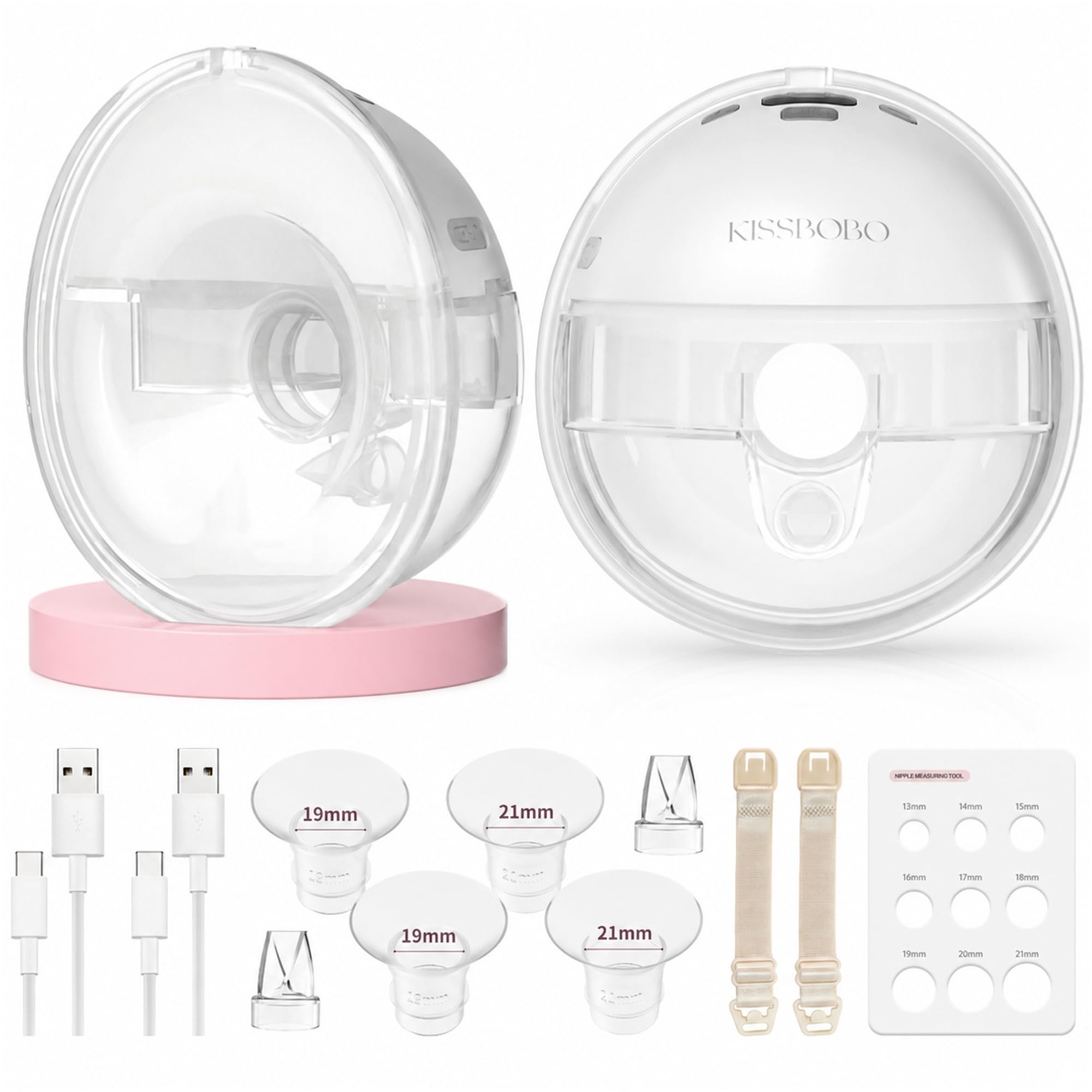 KISSBOBO K6 Sacaleches Electrico Doble Manos Libres, 4 Modos 19 Niveles, Succión 280mmHg, Función Pausa y Memoria, Portátil, BPA-Free, para Lactancia Cómoda en Casa, Trabajo y Viajes, Blanco 2 Piezas