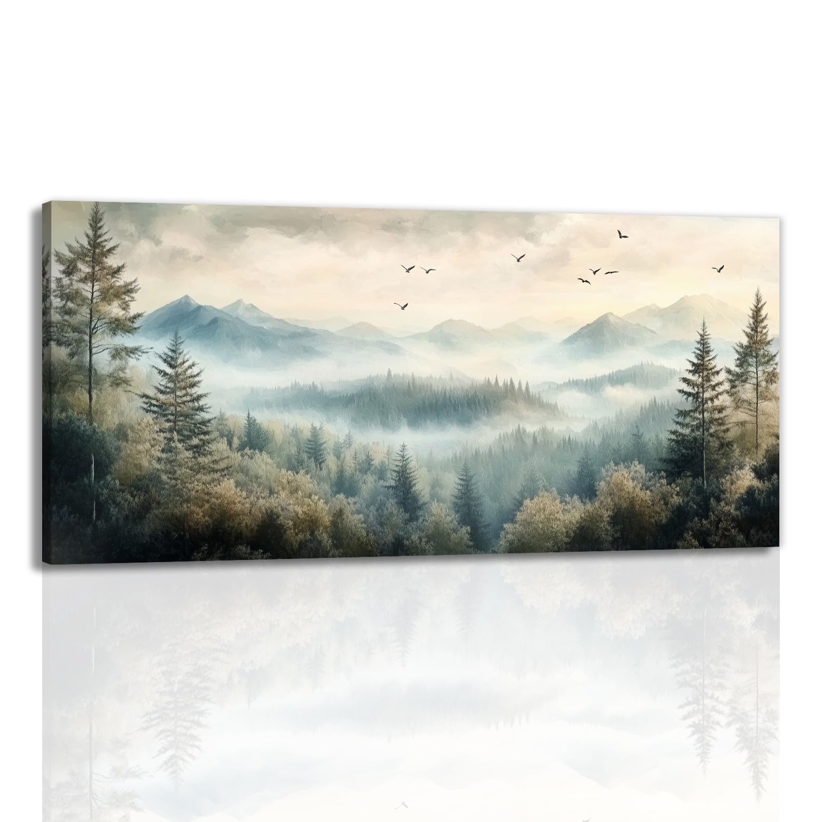 GLOKAKA Mountain Forest Canvas Wall Art Misty Nature Landscape Painting Print Scenic Wall Decor for Living Room Bedroom Home Office(Artwork-3,12"x24")