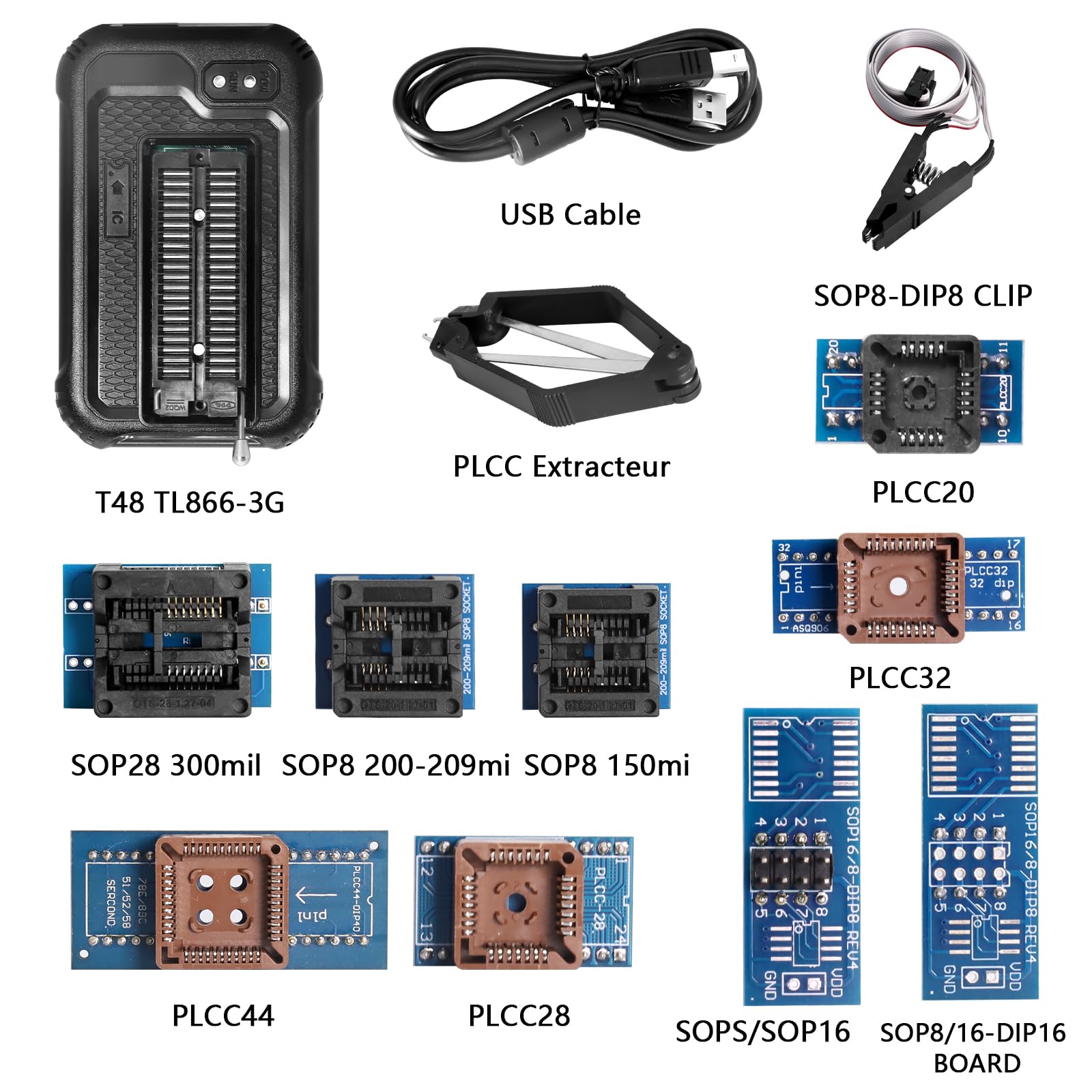 Programmatore universale USB T48 Mini Pro con 10 adattatori, SOP8 a DIP8, per SPI/Nor/NAND Flash/EMMC/IC Tester eprom Programmer con porta ICSP