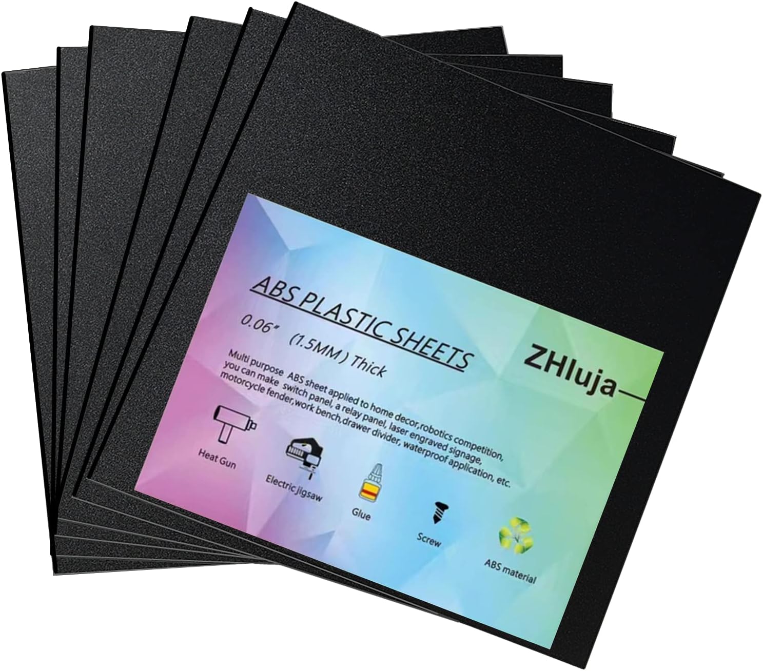 Black ABS Plastic Sheets- 1.5mm/0.060" Thick,305 x 305mm, 6 Pack for Laser Cutting, and Moldable
