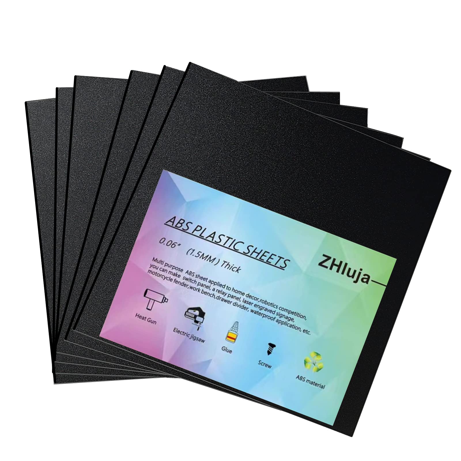 Black ABS Plastic Sheets- 1.5mm/0.060" Thick,305 x 305mm, 6 Pack for Laser Cutting, and Moldable