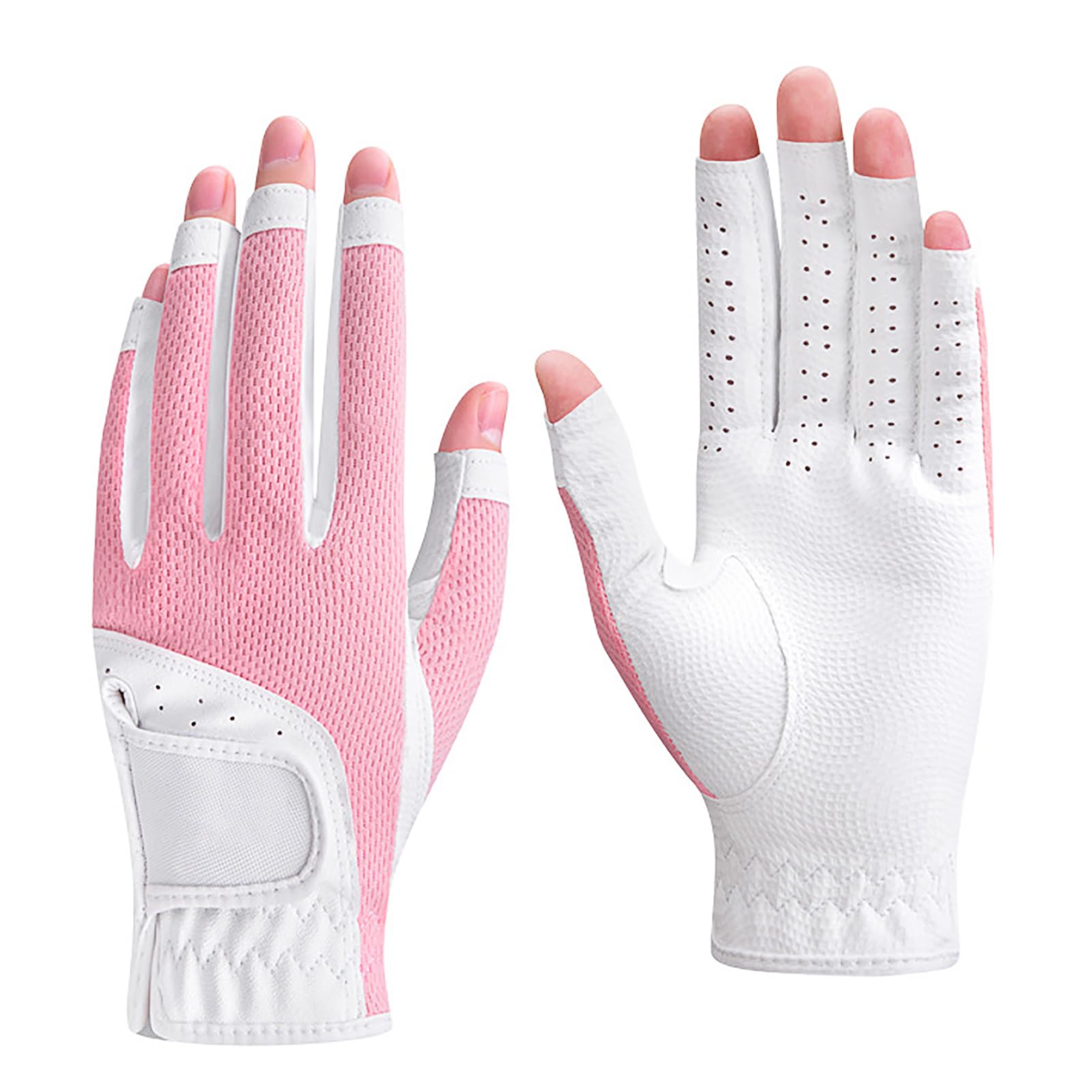 TINAYAUE Breathable Golf Gloves for Both Hands 1 Pair Womens Golfing Gloves Ladies Open Finger Golf Glove Left and Right Hand (Pink, Size 19)
