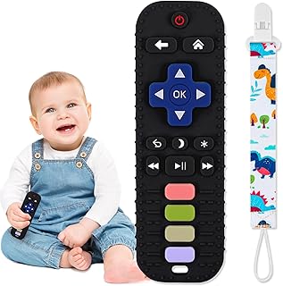 Jkevow Baby Teething Toys, Silicone Teethers Toys for Babies 0-24 Months, Remote Control Shape Baby Teethers Chew Toys, BPA Free Freezable Relief Molars Gums Pain (Black)