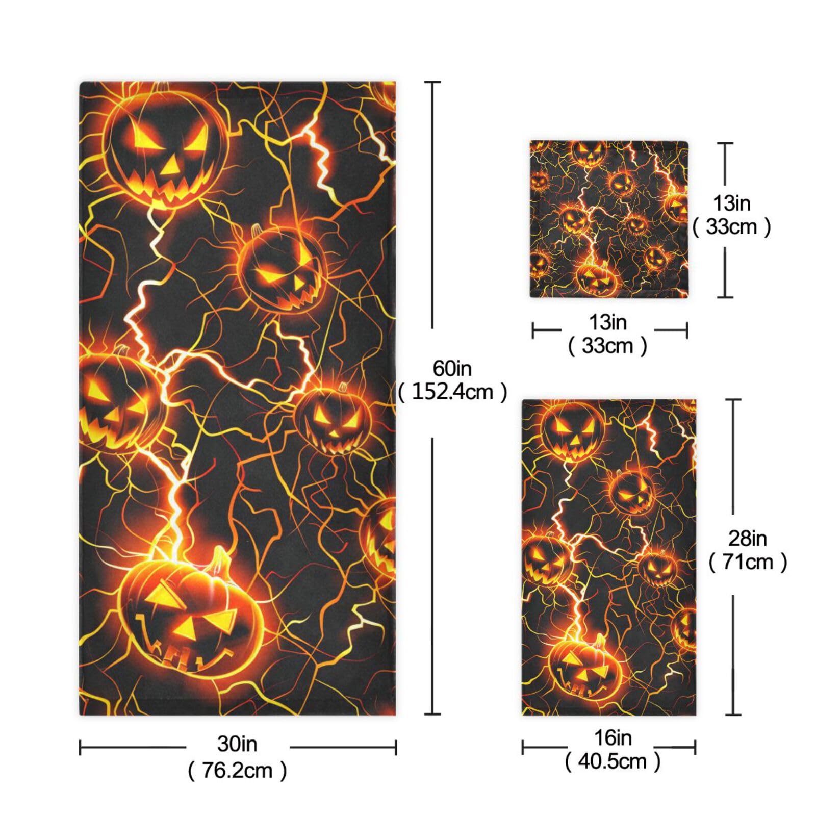 Horrors Lightning Pumpkin Halloween morbido asciugamano viso set 3 pezzi, 1 asciugamano da bagno, 1 asciugamano mani 1 panno per la casa cucina hotel palestra nuoto spa
