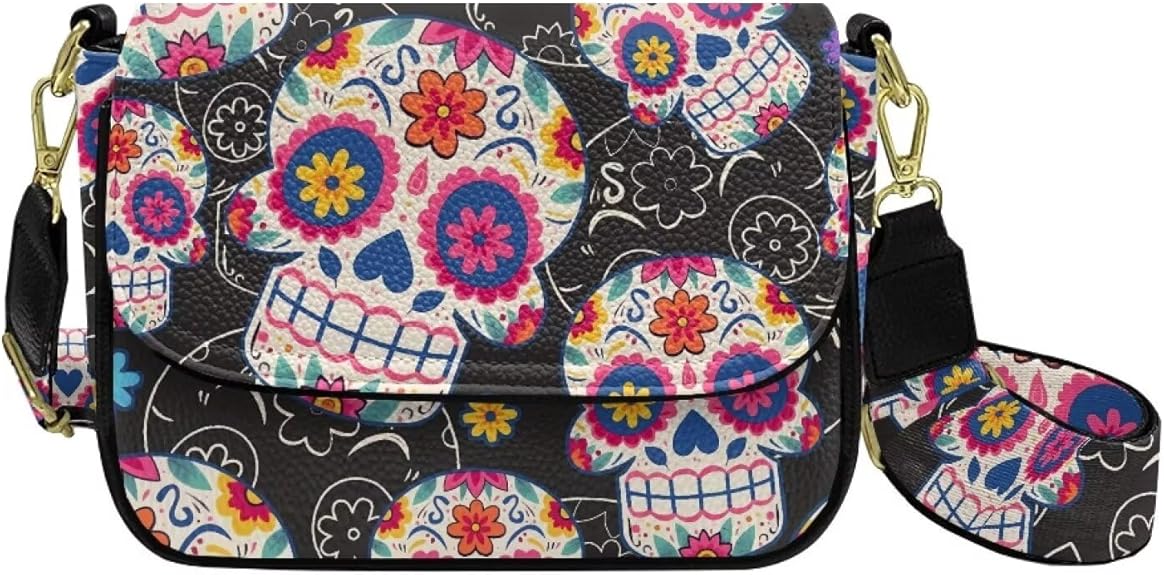 Hawaii Palm Leaf Women Flap Crossbody Purse Butterfly Designer Shoulder Purse Sugar Skull Crossbody Satchel Handbag
