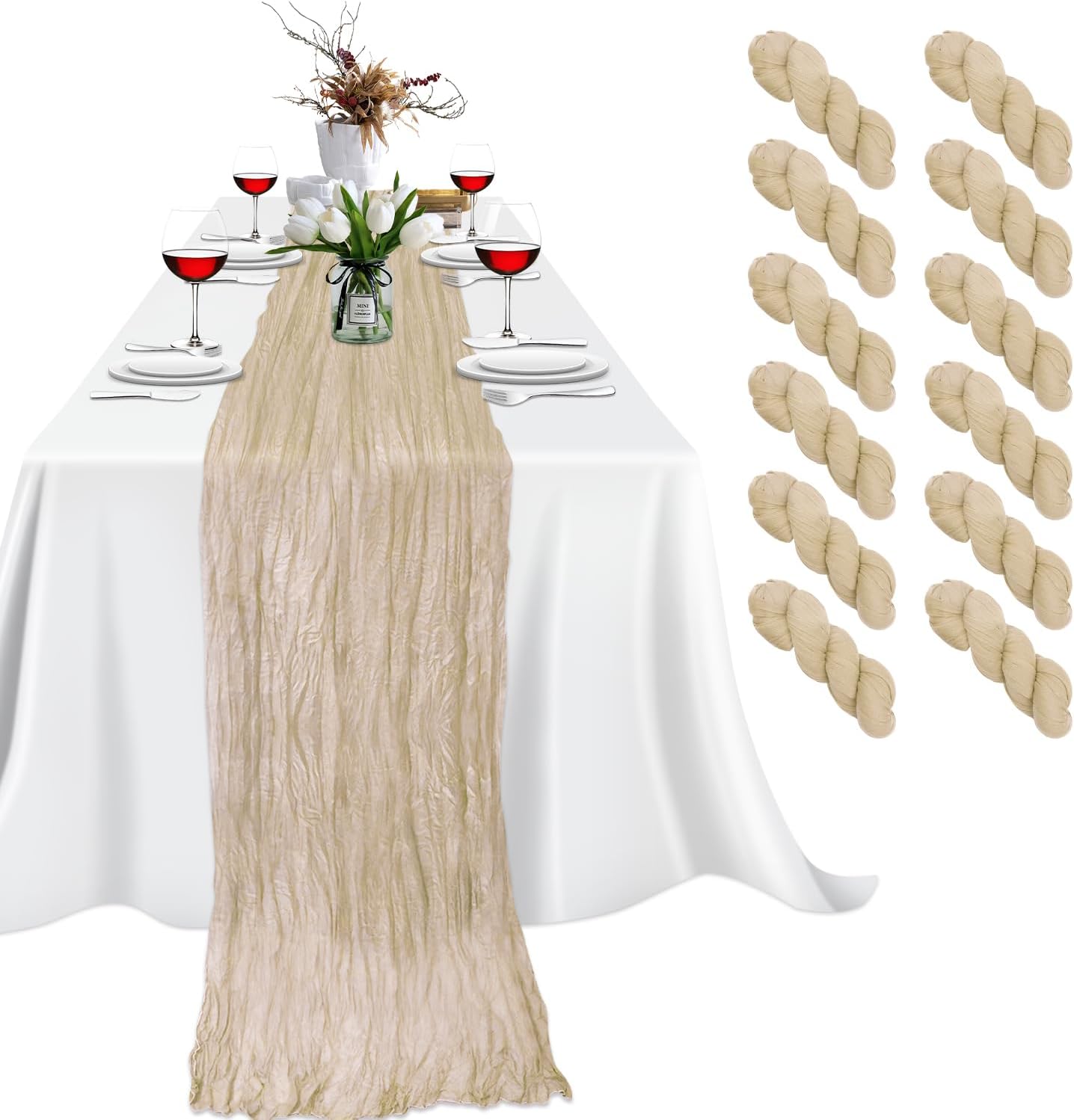Eliamo 12 Pack Cheesecloth Table Runners, Rustic Boho Table