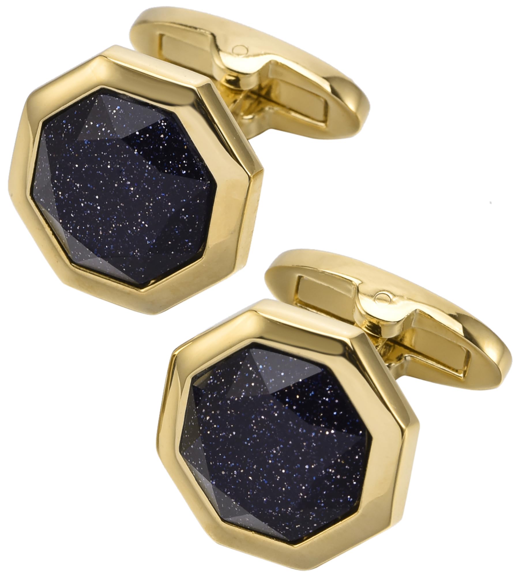 Jonwo Octágono natural azul sandstone gemelos hombre en caja de regalo brillante para hombre, joyas para boda, camisa, vestido de regalo de cumpleaños, 17mm, Latón, Sandstone