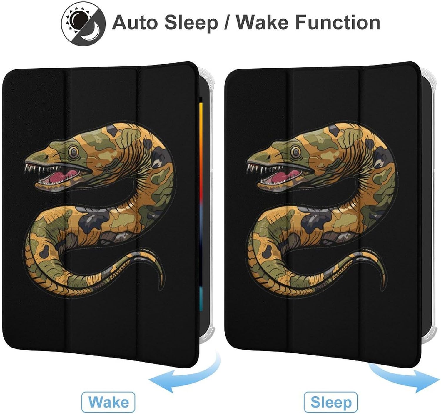 Moray EEL Camouflage Cute Case Compatible for Mini6（8.3in） Trifold Tablet Protective Cover with Pencil Holder