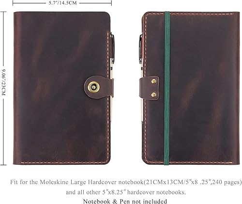 Miniatura 17 de Moleskine - Funda hecha a mano para cuaderno Moleskine de tapa dura, tamaño grande, 5 x 8.25 pulgadas, funda de cuero vintage con soporte