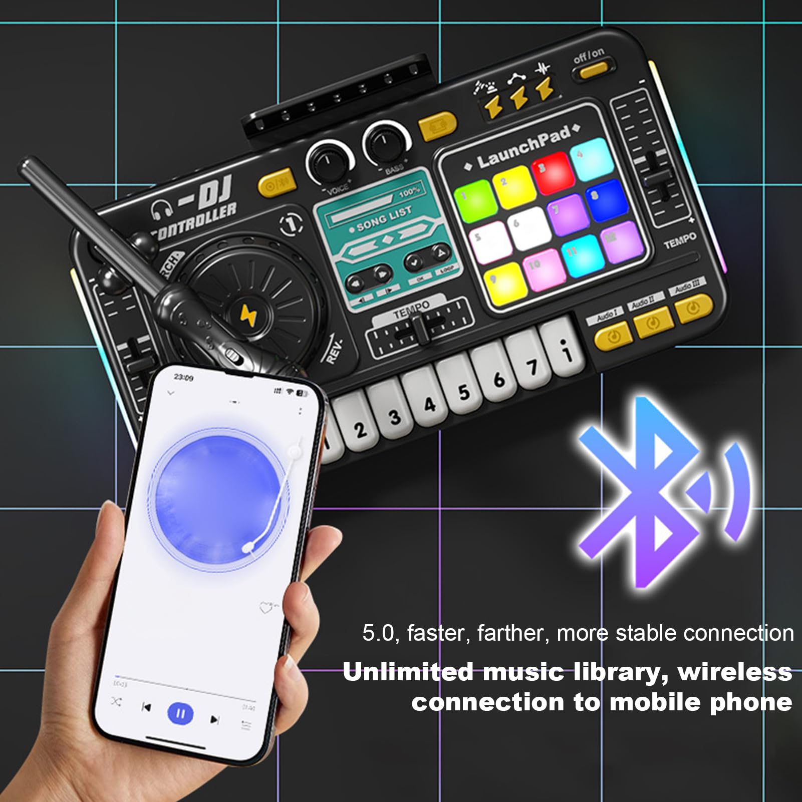 DJ Mixer Piano, Musikmixer Klavierspielzeug Klavier -Tastatur tragbares USB | DJ Learning Keyboard Mixer Kinderinstrument Spielzeug Digitales Audio zum Geburtstag