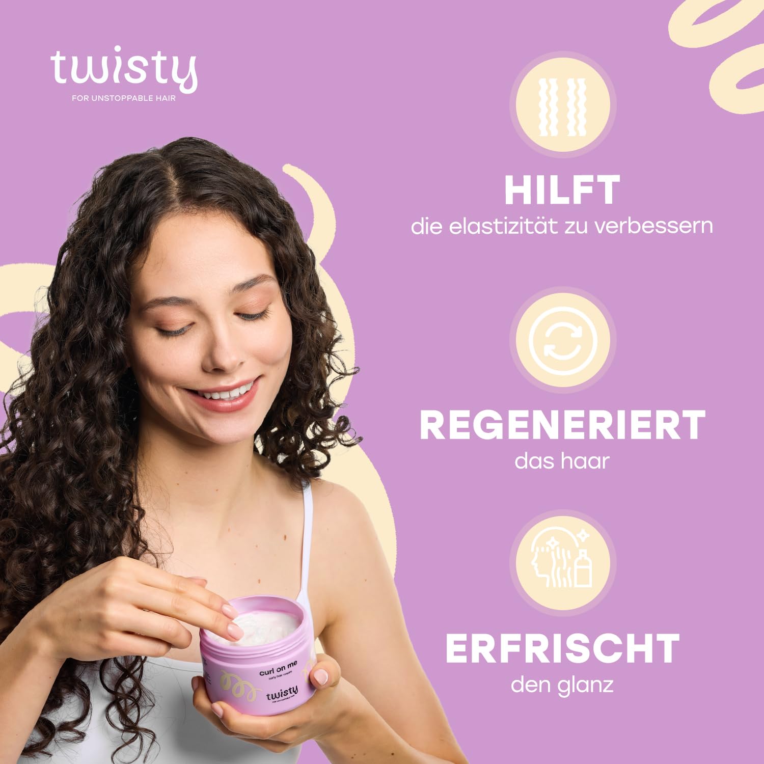 Twisty Lockencreme Curl Cream 250ml - Feuchtigkeitsspendende Lockenpflege, Anti-Frizz Styling Creme für Naturlocken & Wellen mit Sheabutter