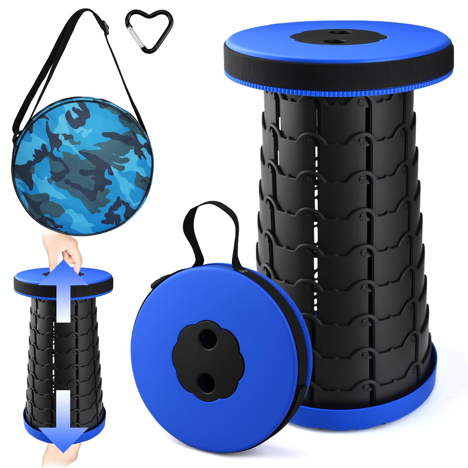 Taburete Plegable Portátil, Taburete Plegable Telescópico, Altura Ajustable, Ligero, para Actividades al Aire Libre como Viajes, Pesca, Senderismo y Camping