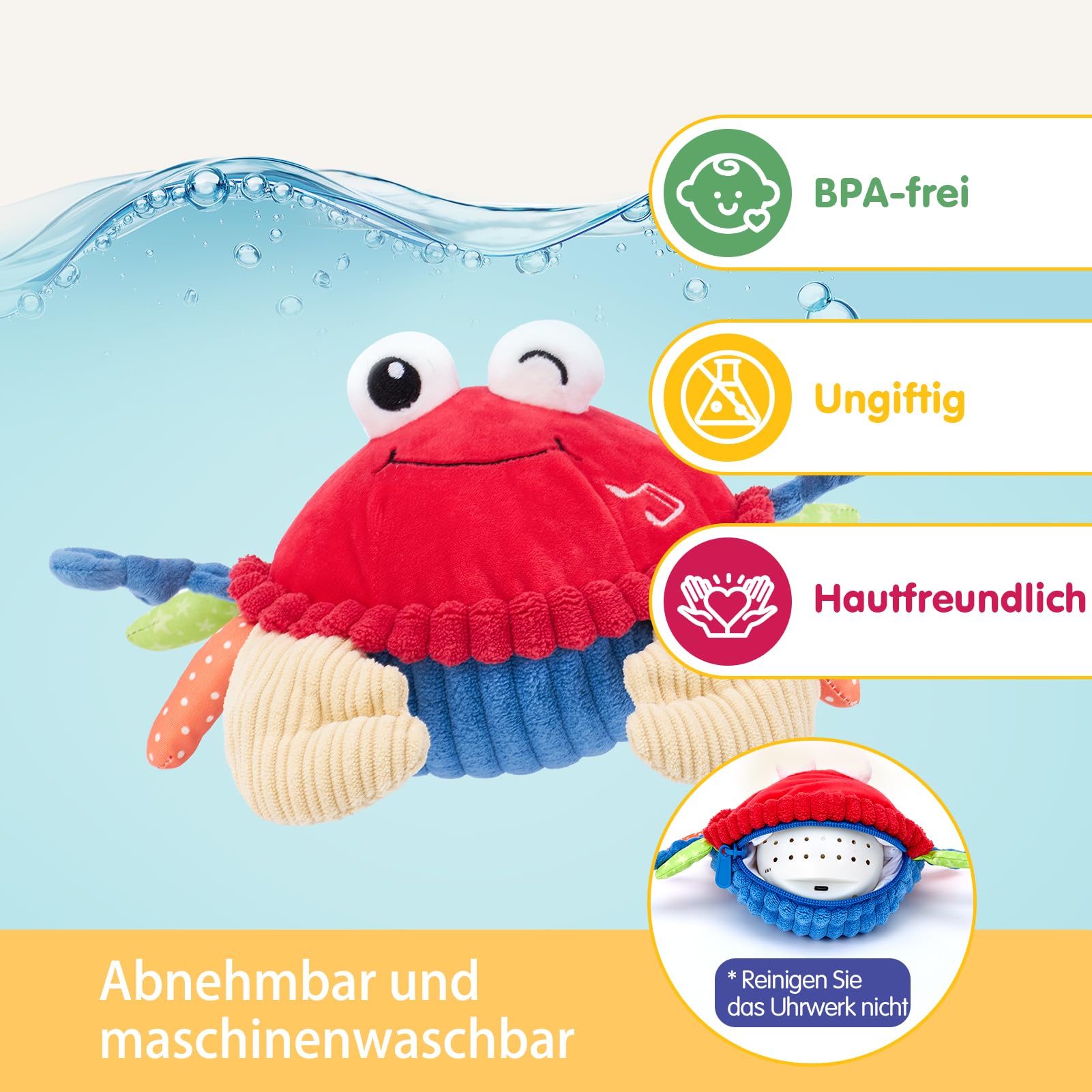 hahaland Krabbe Baby Spielzeug 6 8 9 10 12 Monate, Musikalische Krabbelspielzeug, Crawling Crab Tummy Time Toy, Spielzeug ab 6 Monate fürs Krabbeln Lernen, Baby Geschenk Babyspielzeug ab 1 2 Jahre