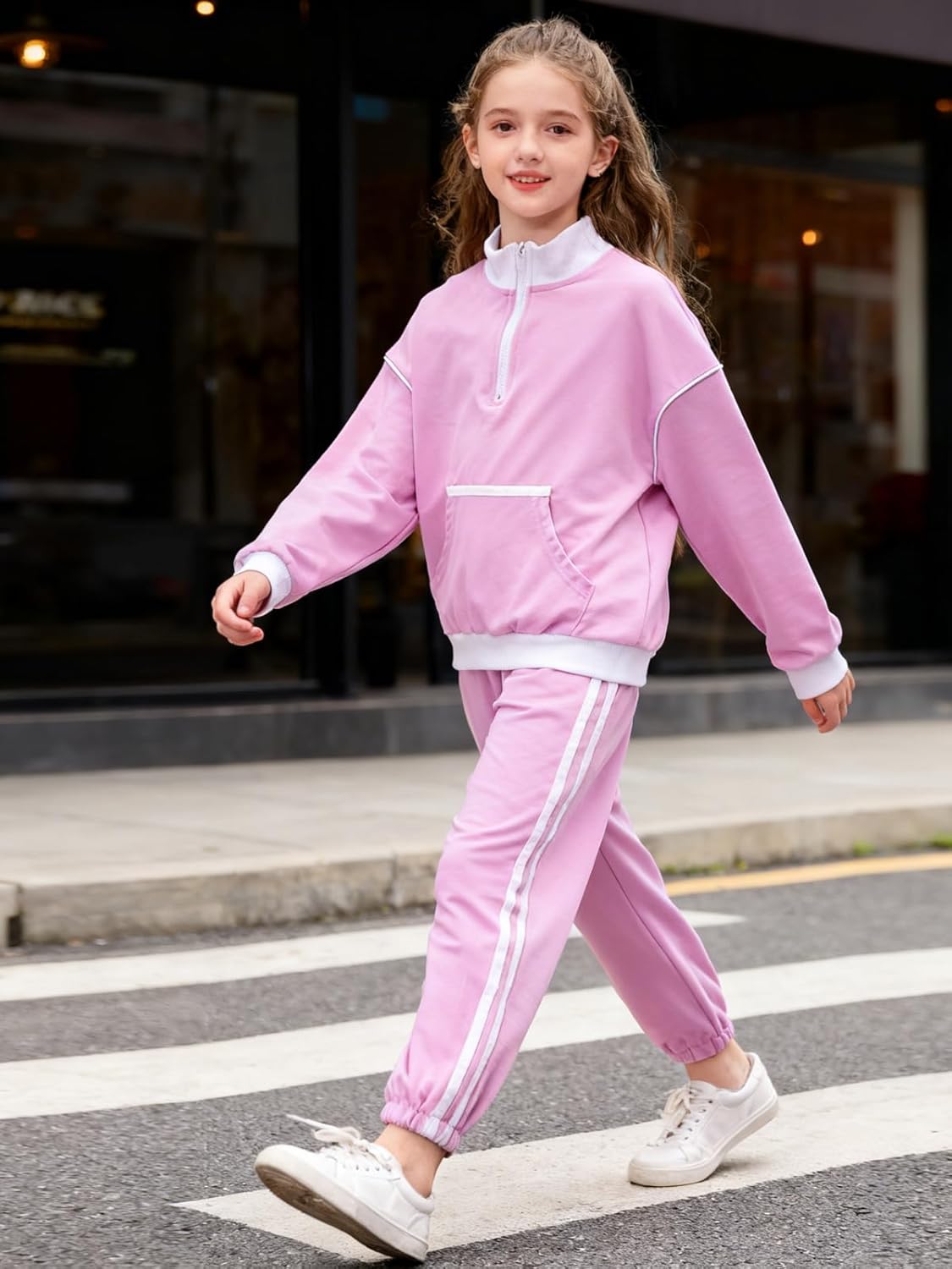 Girls 2 Piece Outfits Tracksuit Long Sleeve Half Zip Sweatshirt and Sweatpants Set with Pockets - Image 4