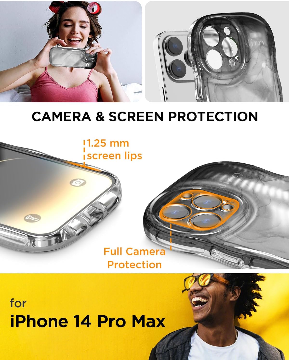 AICase iPhone 14 Pro Max Case Curly Wave Frame Cute Design with Full Camera Lens Protection,Aesthetic Kawaii Slim TPU Bumper Luxury Plated Shockproof Protective Transparent for Women Girls Men_2