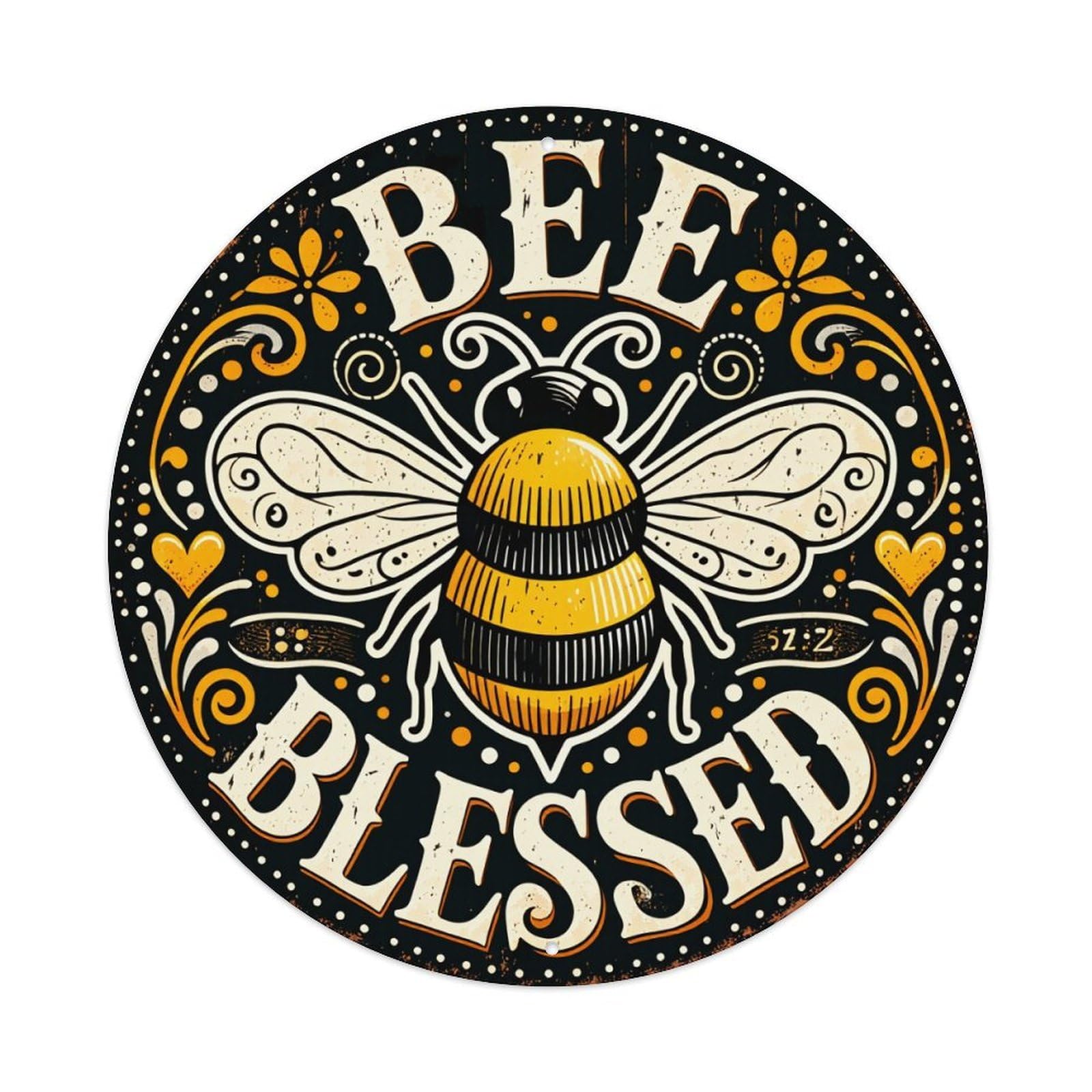 Bee Blessed Floral Pattern Retro Metal Tin Sign, Vintage Metal Poster for Bar, Home, Man Cave, Kitchen, Laundry Room Art Decor 8x8 Inch