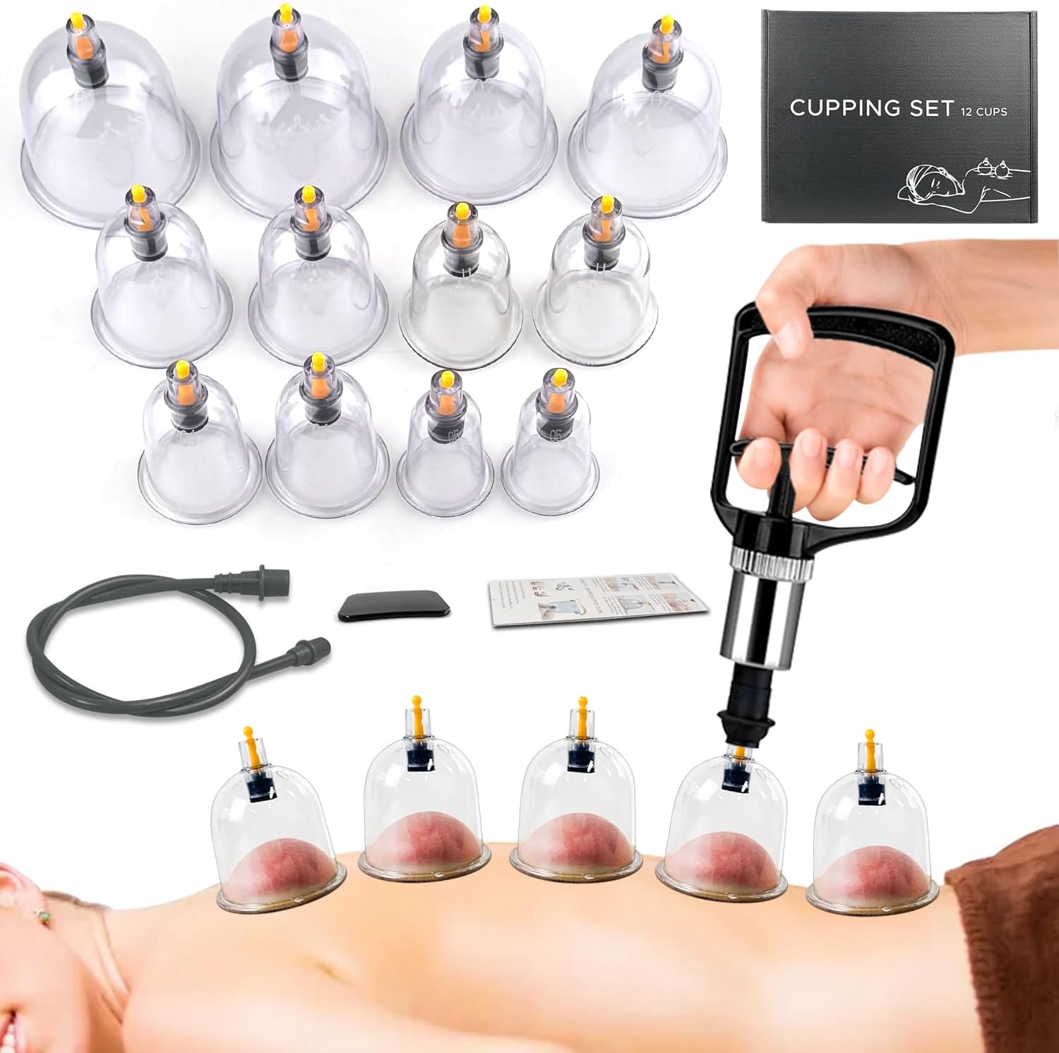 Cupping Kit for Massage Therapy Set with Pump 24 Massage Cups for Cellulite Reduction Muscle Back Pain Relief