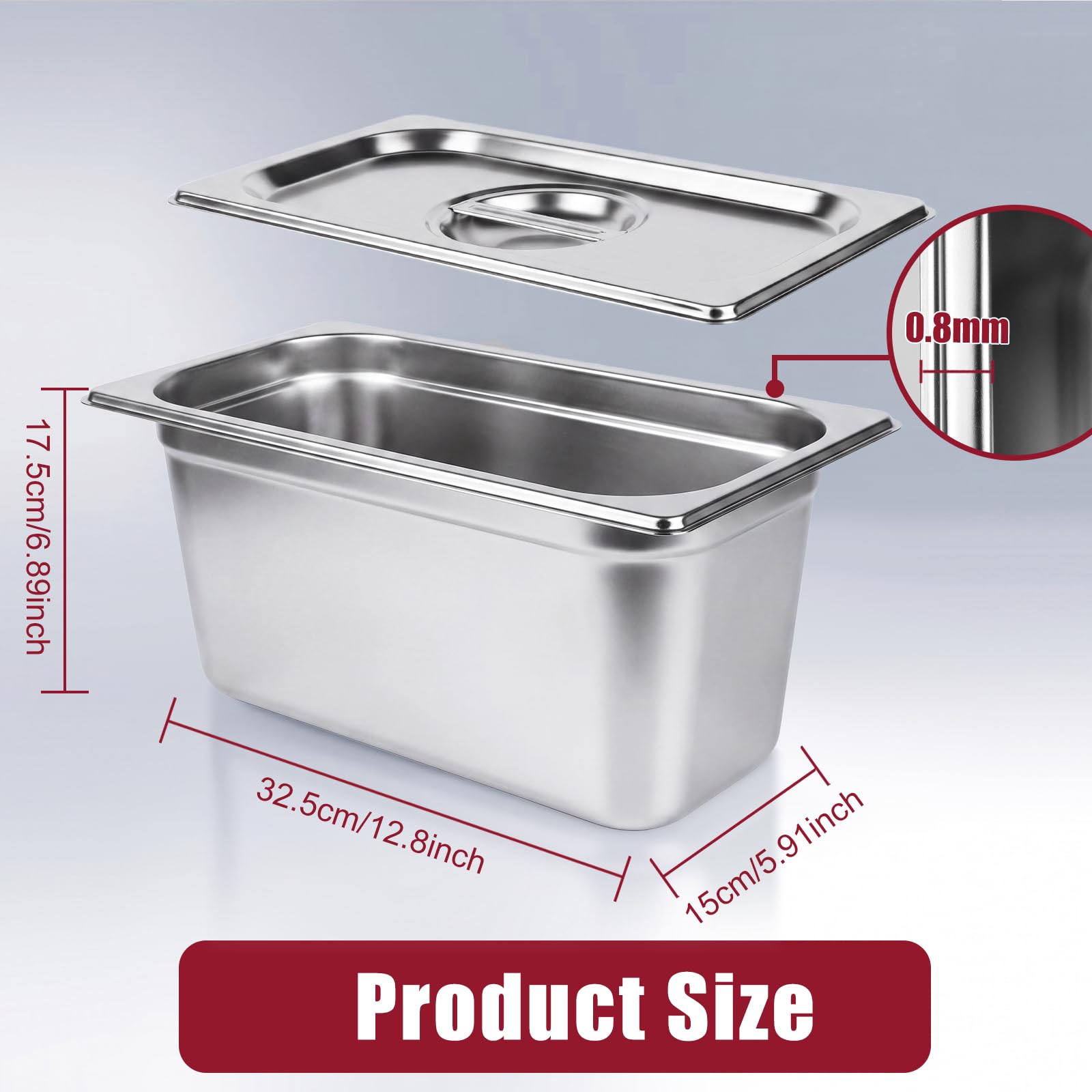GN 1/3 - Contenitori per gastronorm in acciaio inox con coperchio, 6 pezzi, 32,5 x 17,5 x 15 cm, contenitori per alimenti, per alimenti, torte, padelle per hotel, tavolo