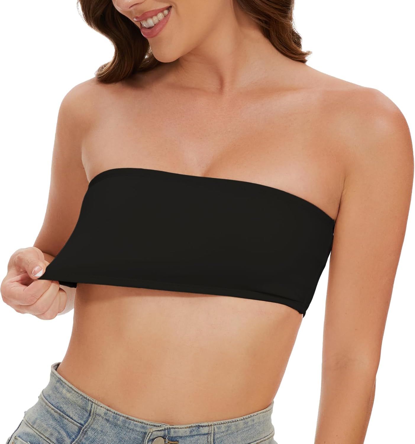 Similar Women's Sports Bandeau Causal Tube Top Bra Strapless Wireless Non-Slip Detachable Padded Seamless Stretchy Bralettes Medium Black