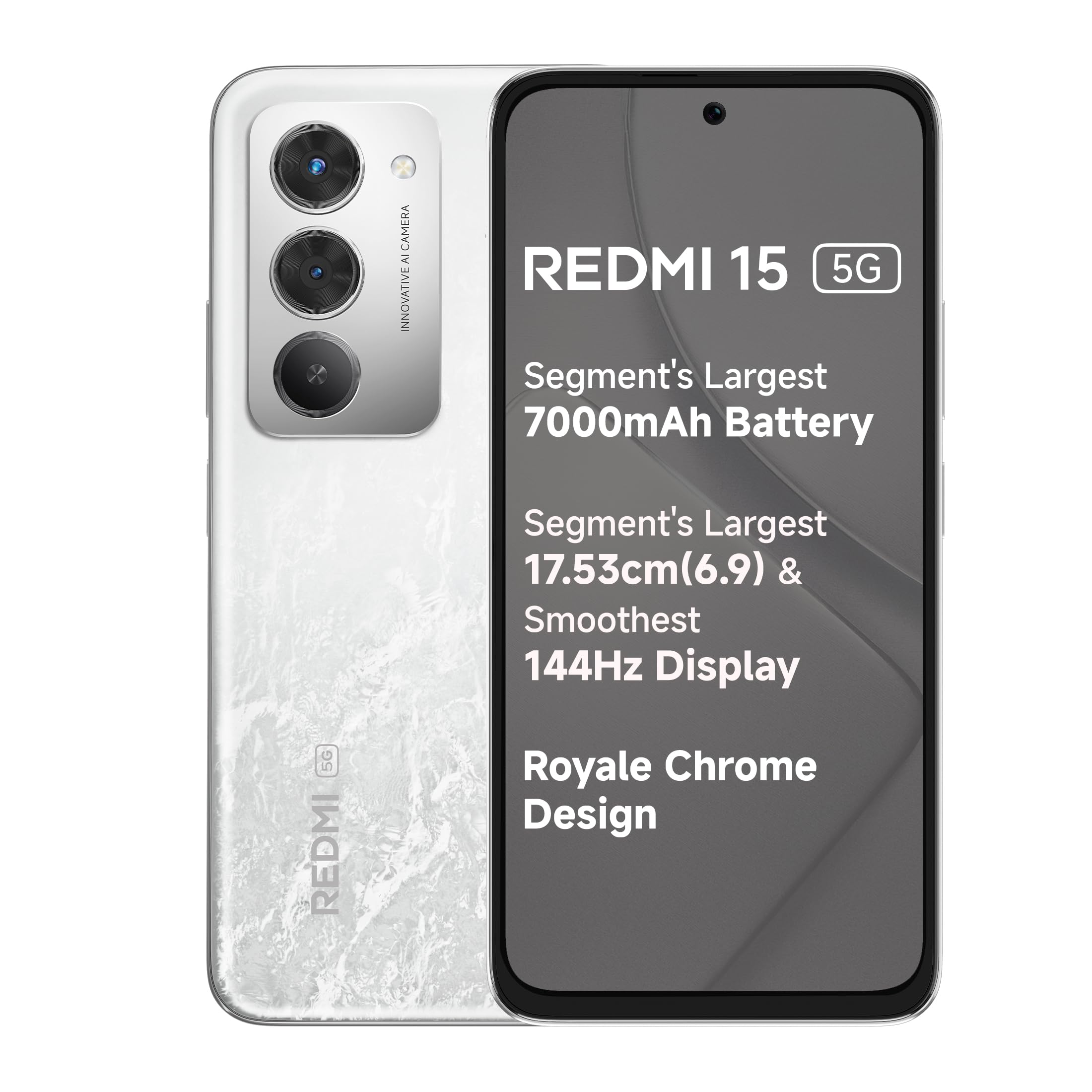 Redmi 15 5G Frosted White 6GB + 128GB | Segment's Largest 7000mAhA Battery | Segment's Largest Display 17.53cm(6.9) Up to 144Hz | Snapdragon 6s Gen 3 | 18W Reverse Charging | 50MP AI Dual Camera-picture-18