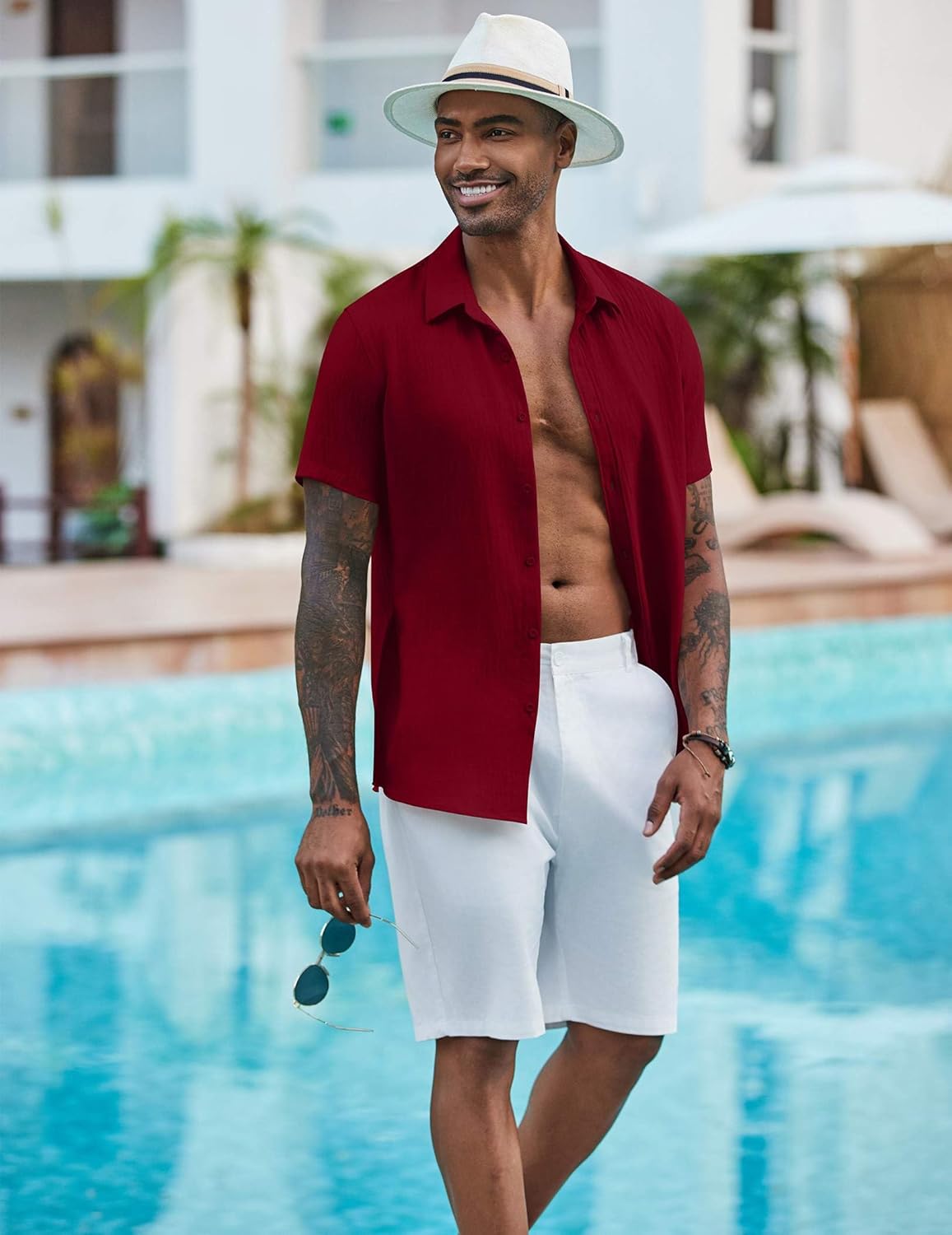 COOFANDY Men's Casual Button Down Shirts Short Sleeve Textured Summer Beach Shirt - Image 3