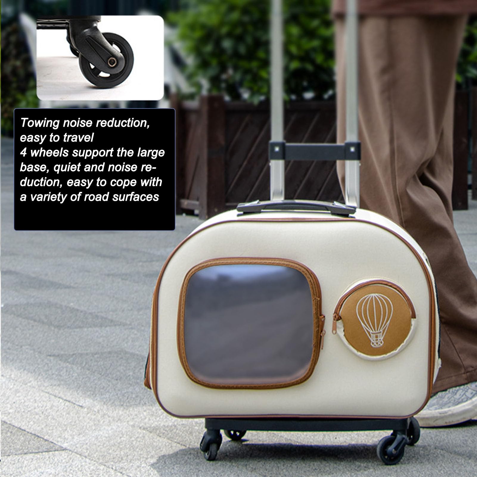 Transportín para Mascotas con Ruedas, Transportín para Perros con Asa Telescópica y Correa Desmontable para Al Aire Libre, Bolsa de Viaje para Gatos y Perros de Menos de 12,5 KG